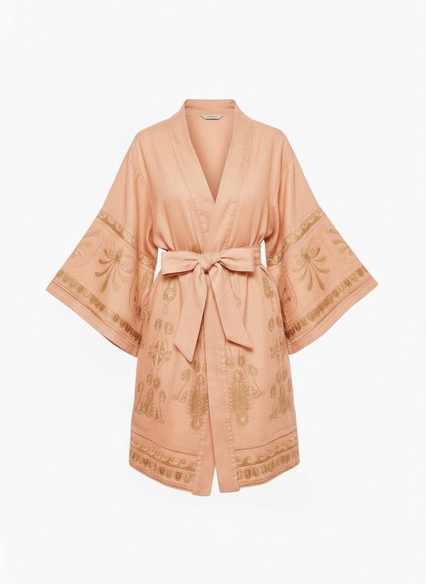 Thaleia Embroidered Kimono Salmon