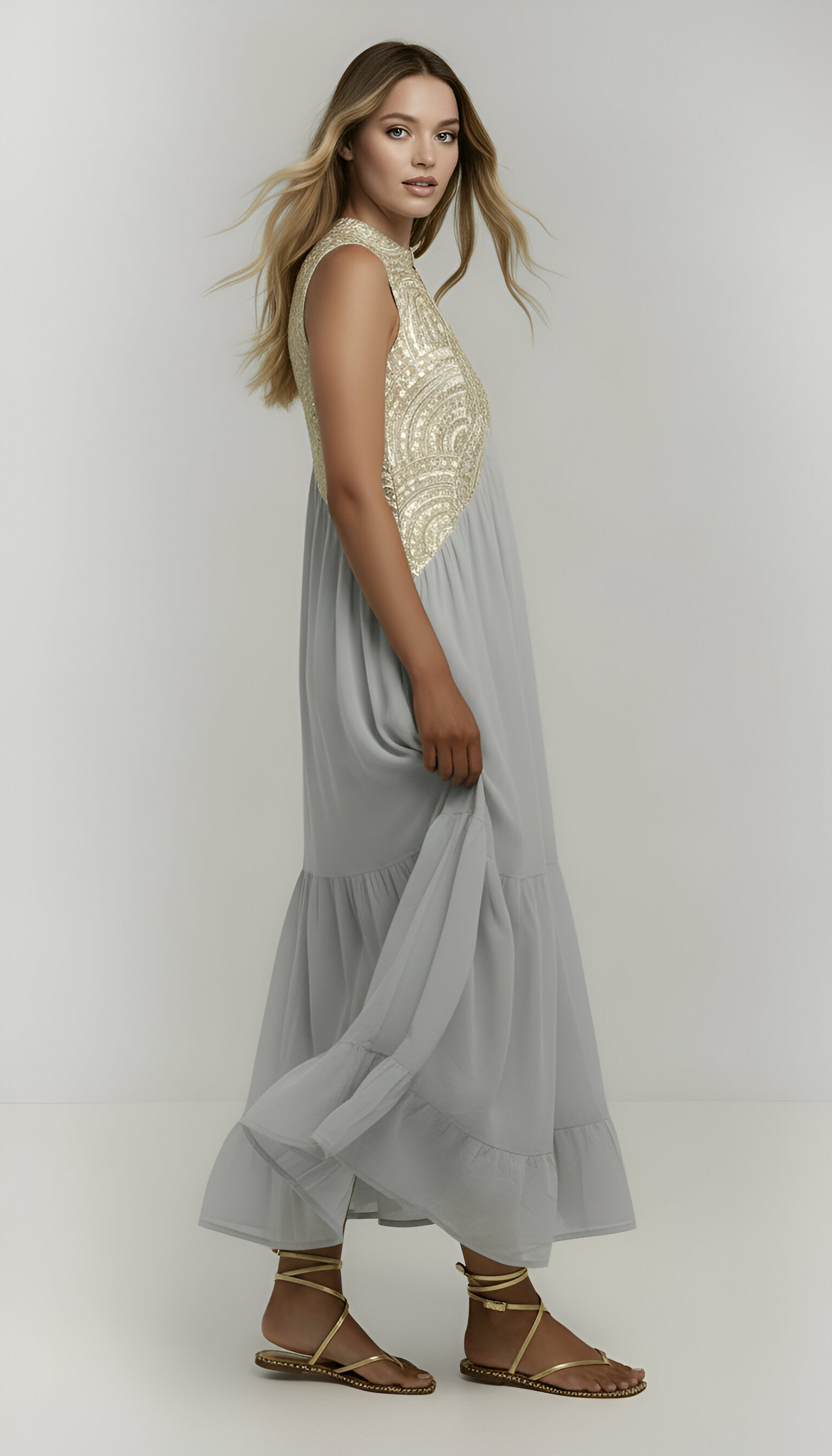 Kori Medallion Maxi in Grey & Gold