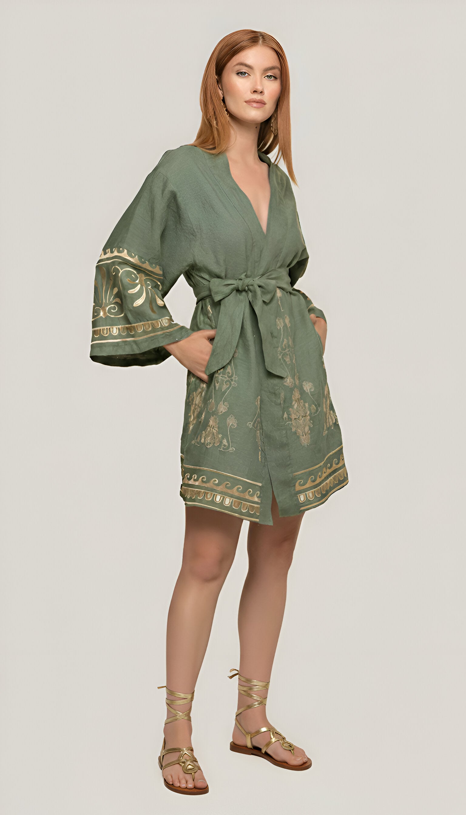 Thaleia Embroidered Kimono Khaki