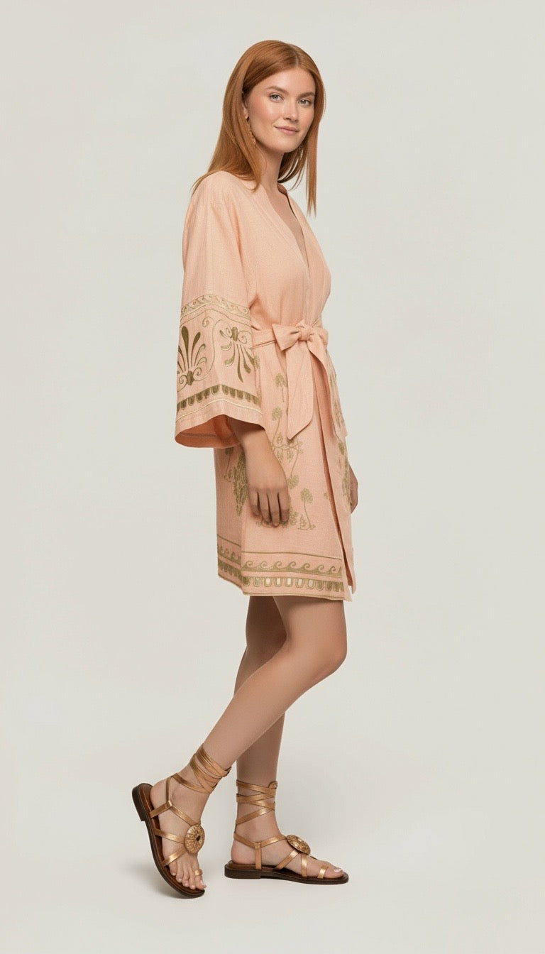 Thaleia Embroidered Kimono Salmon