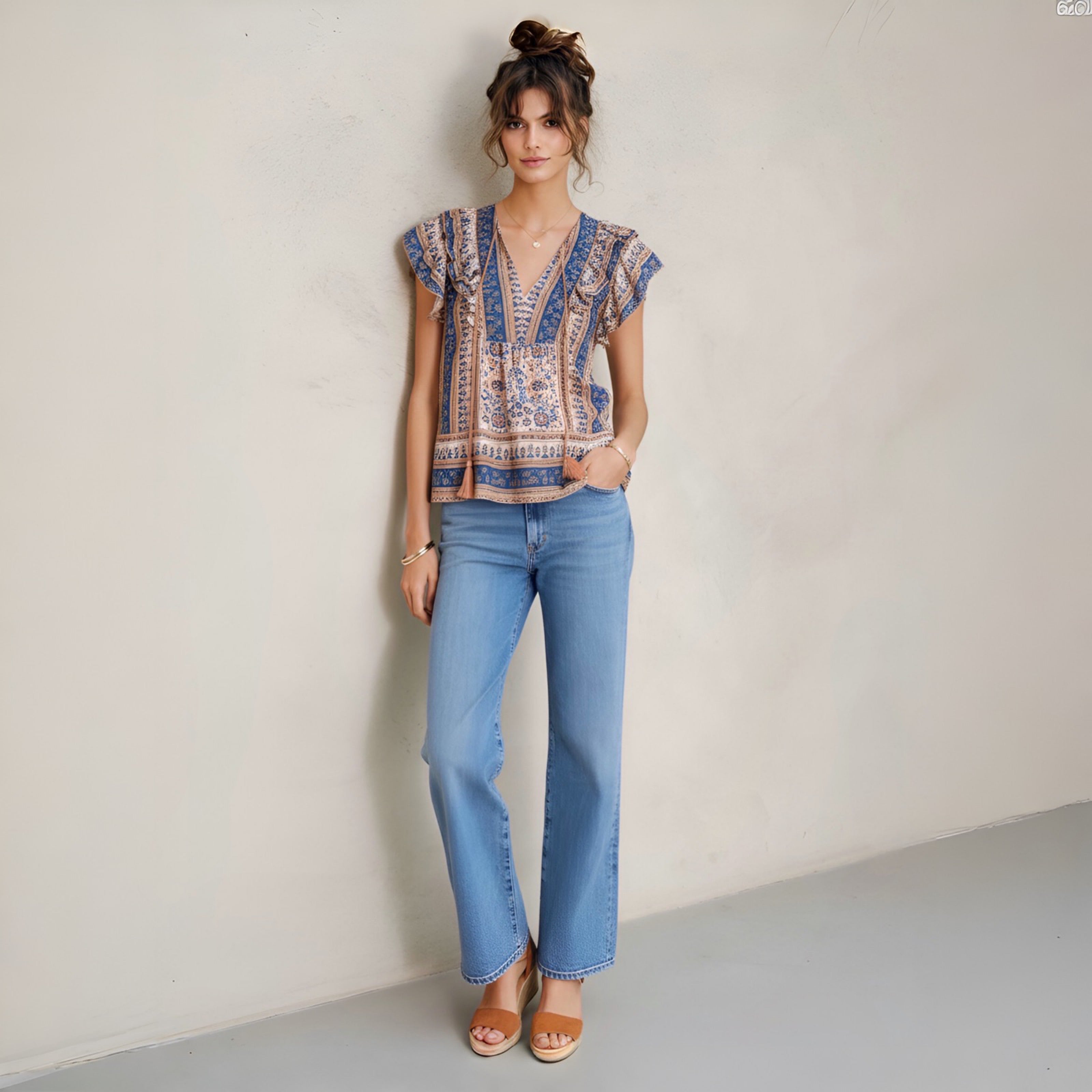 Cass Print Frill Top