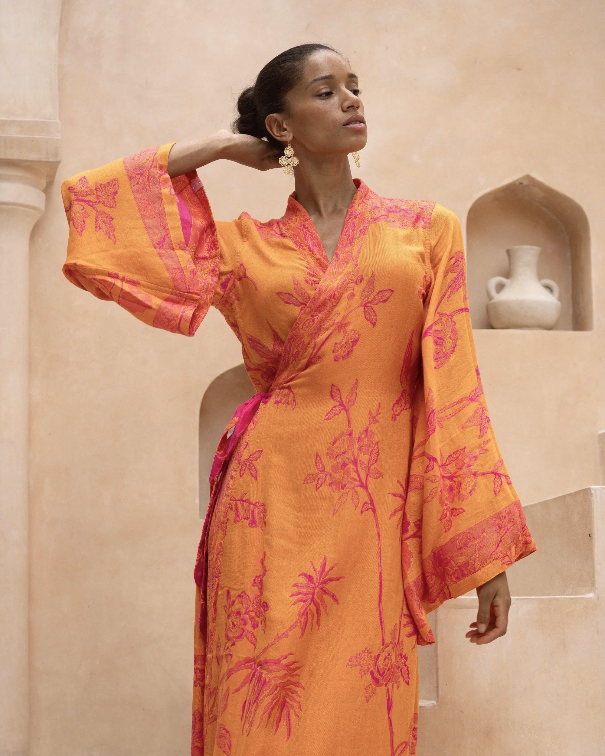 Brahmaki Bougainvillea Lyocell Amara Dress Orange side