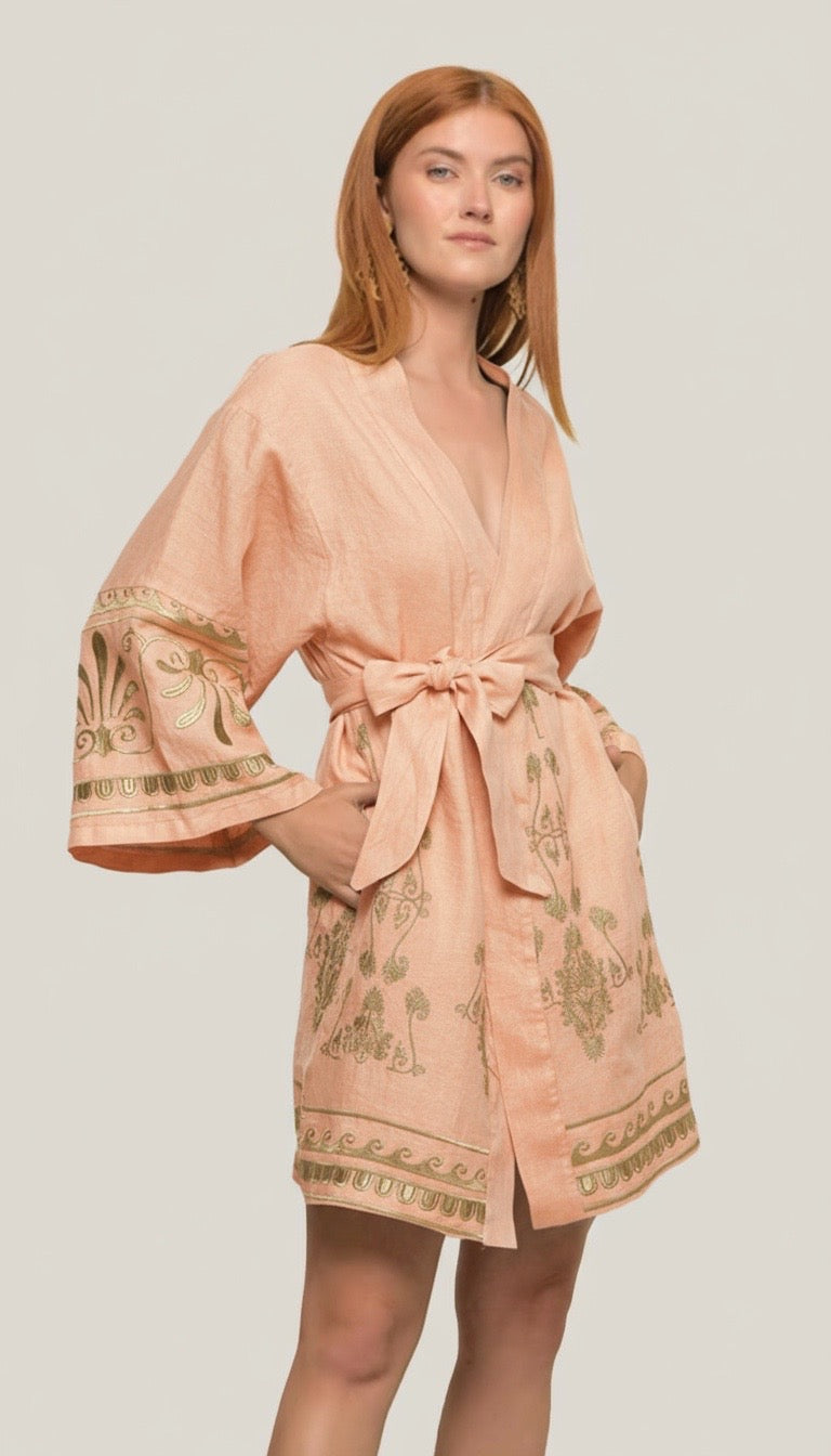 Thaleia Embroidered Kimono Salmon