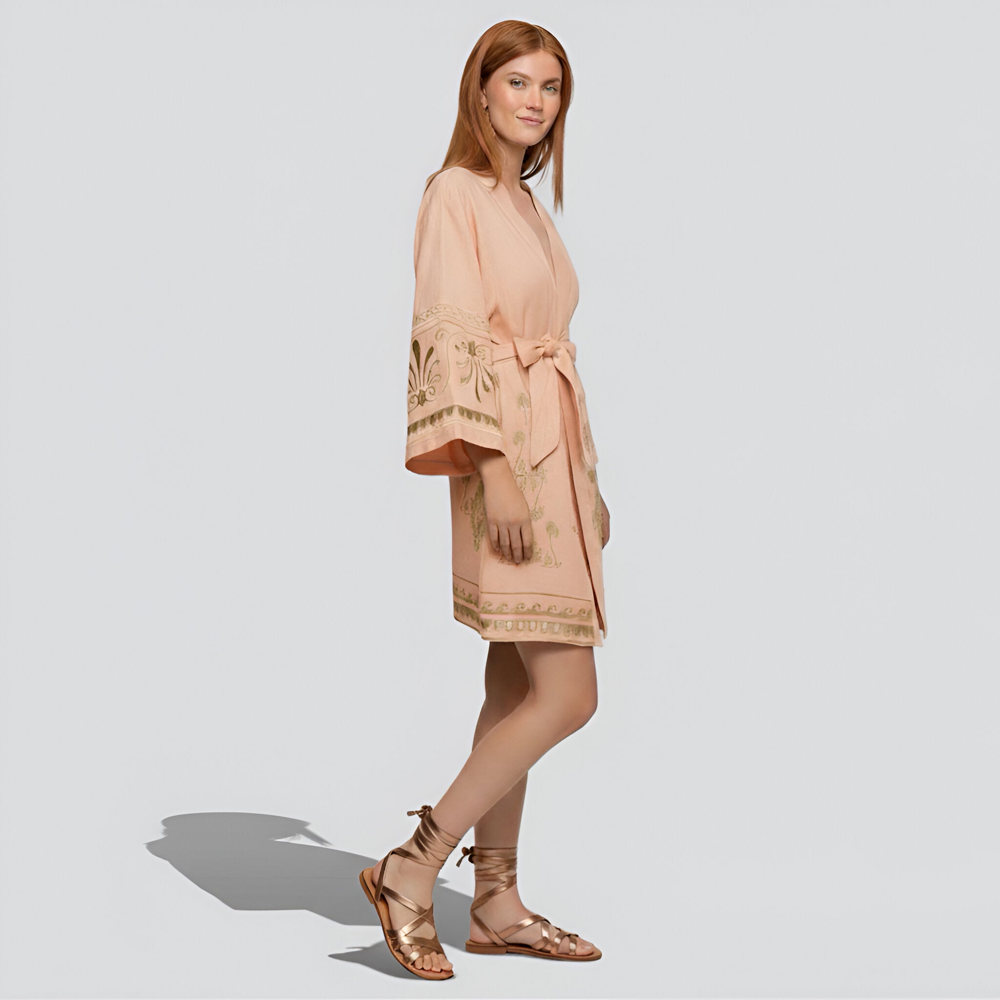 Thaleia Embroidered Kimono Salmon