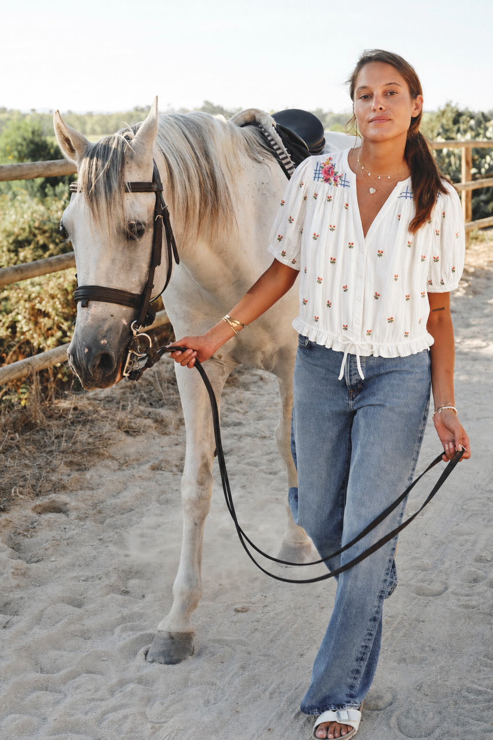 M.A.B.E Harlie relaxed embroidered blouse styled with denim