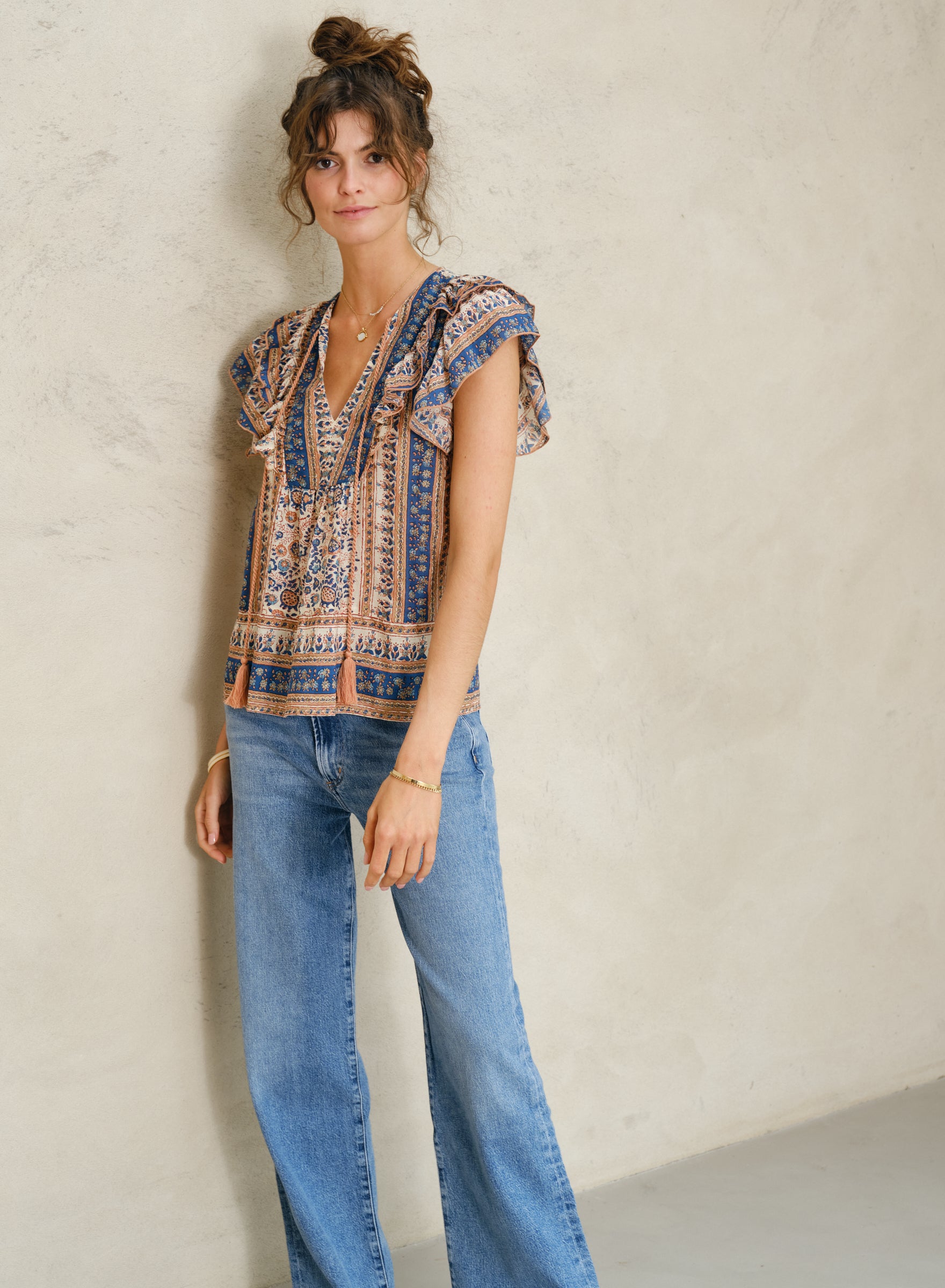 Cass Print Frill Top