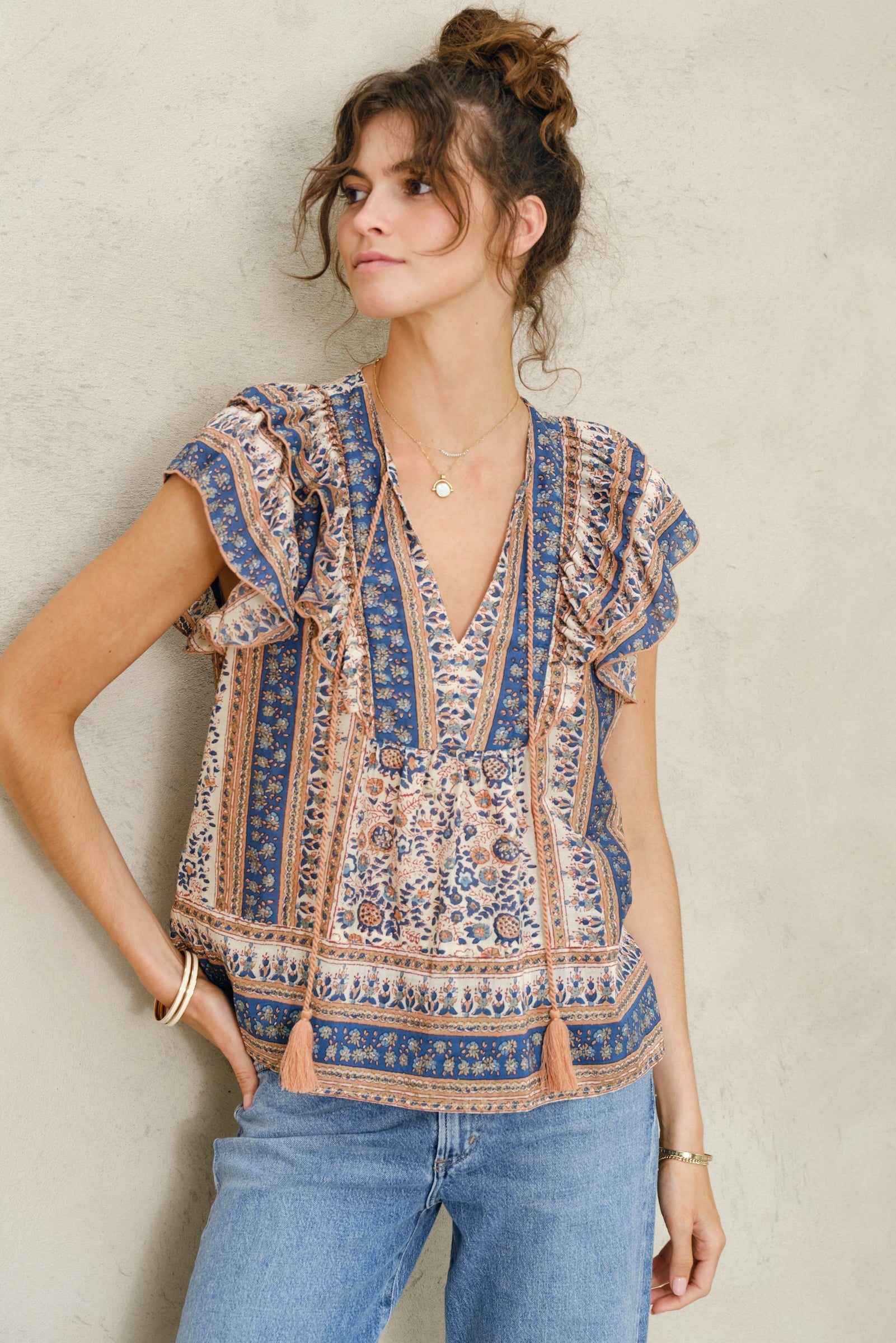 Cass Print Frill Top