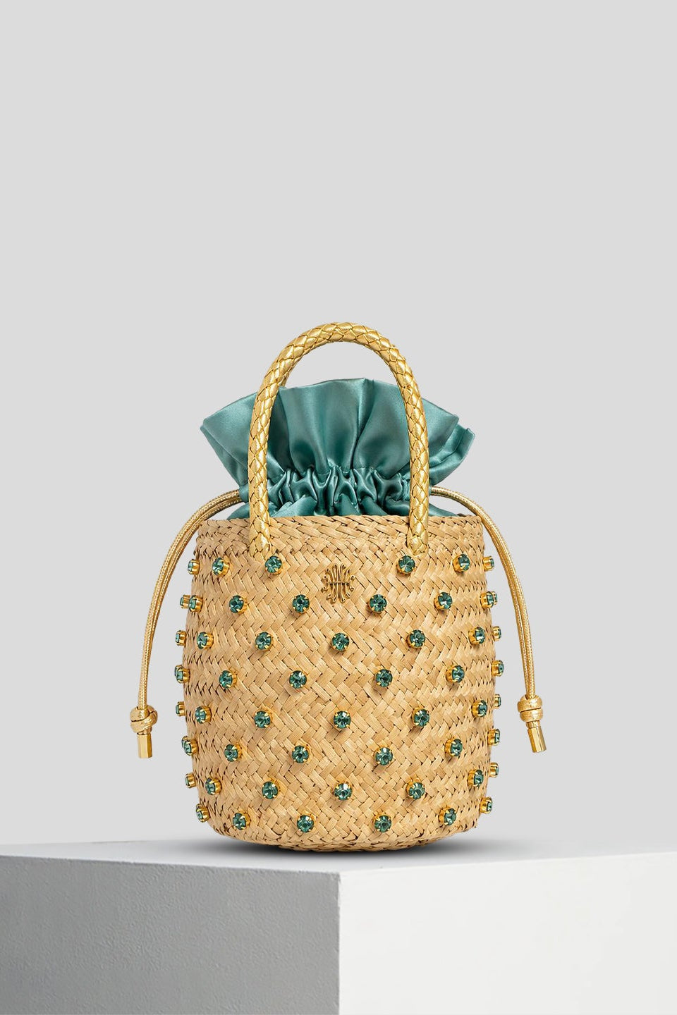 Crystal-embellished bucket bag