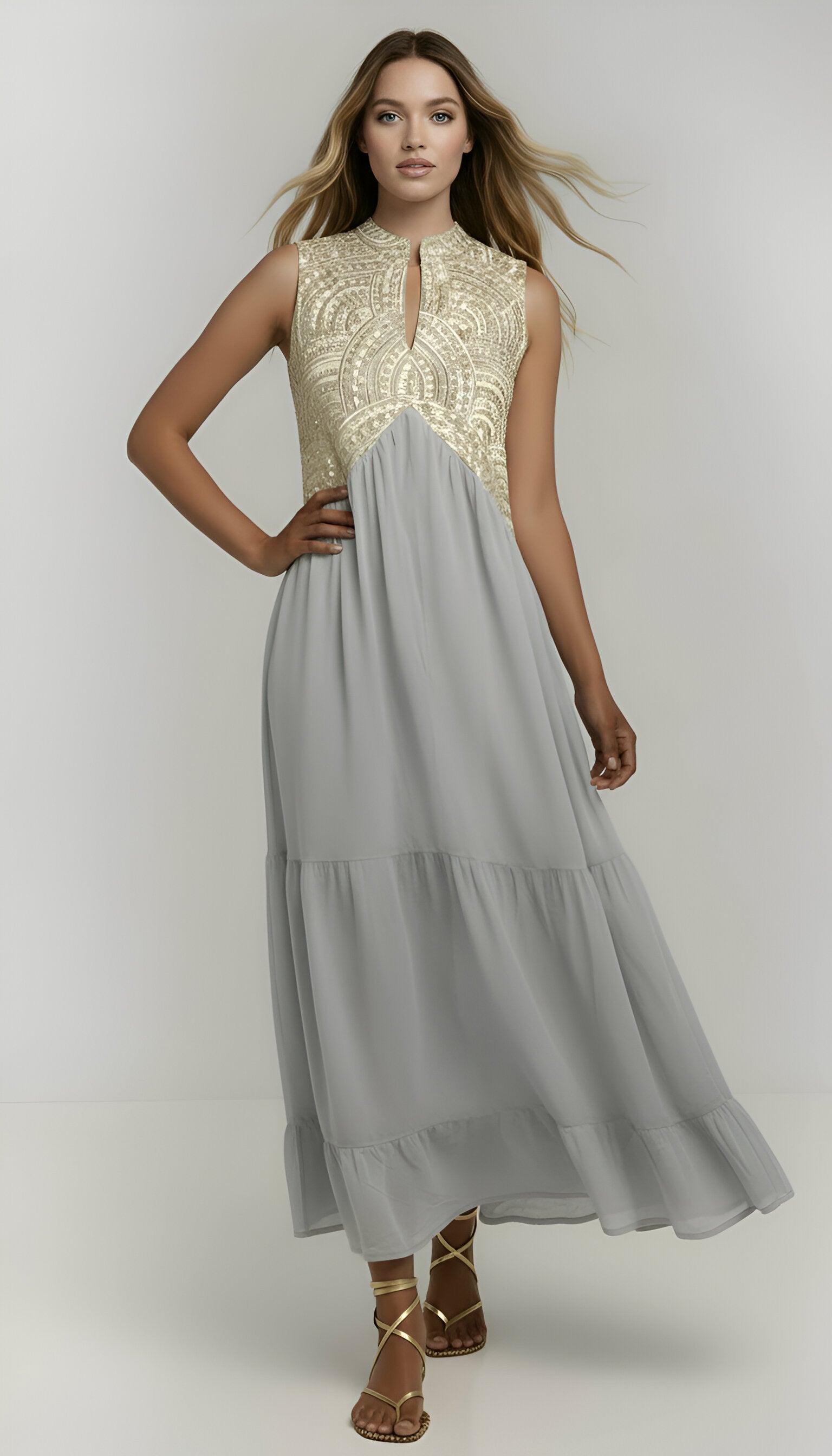Kori Medallion Maxi in Grey & Gold