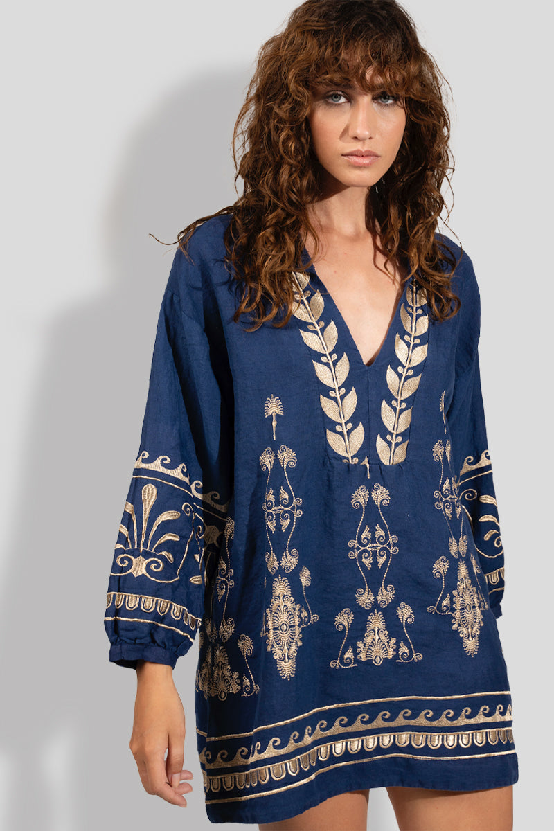 Evadne Embroidered Dress Navy