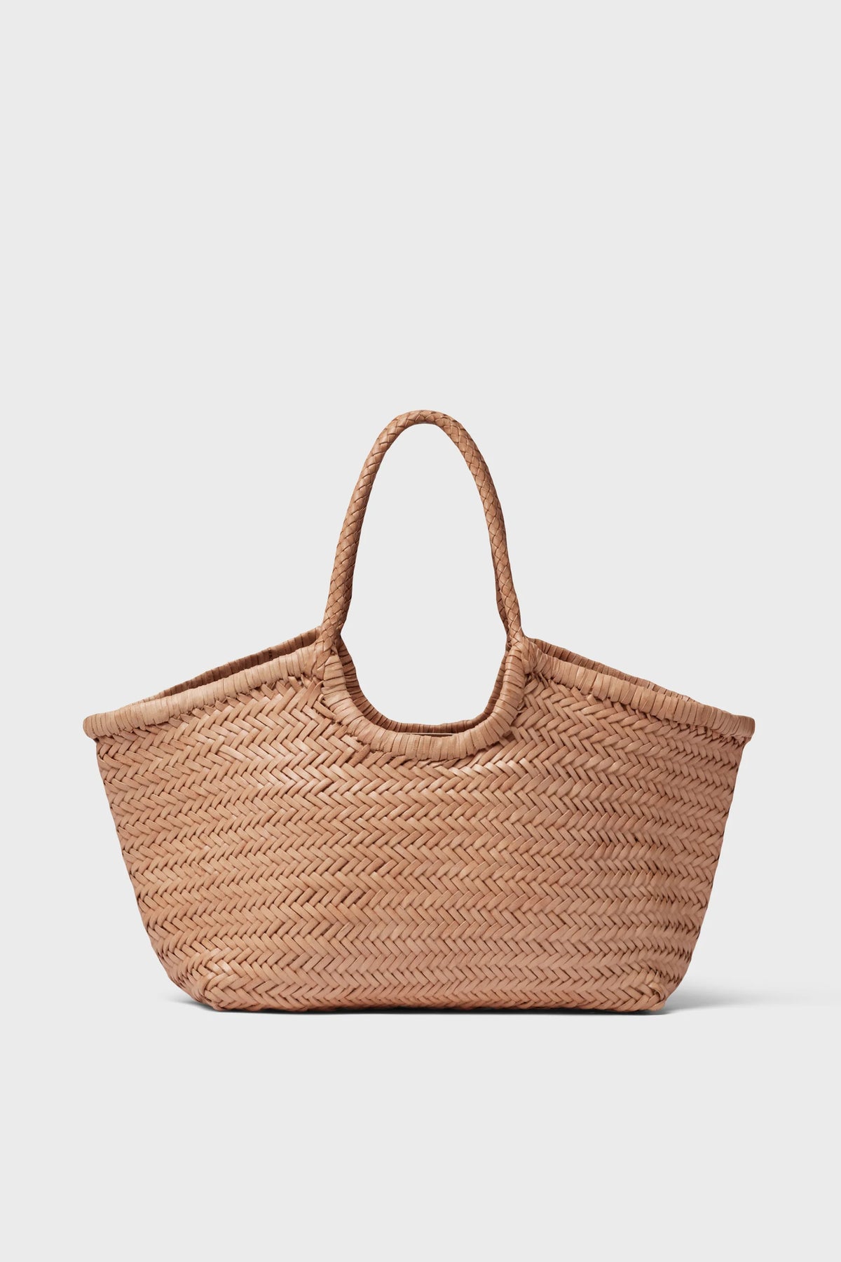 Front view of the Dragon Diffusion Nantucket Large Tote in natural leather.