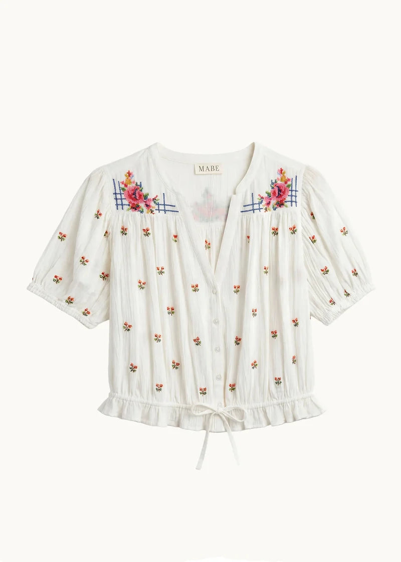M.A.B.E Harlie embroidered white cotton top