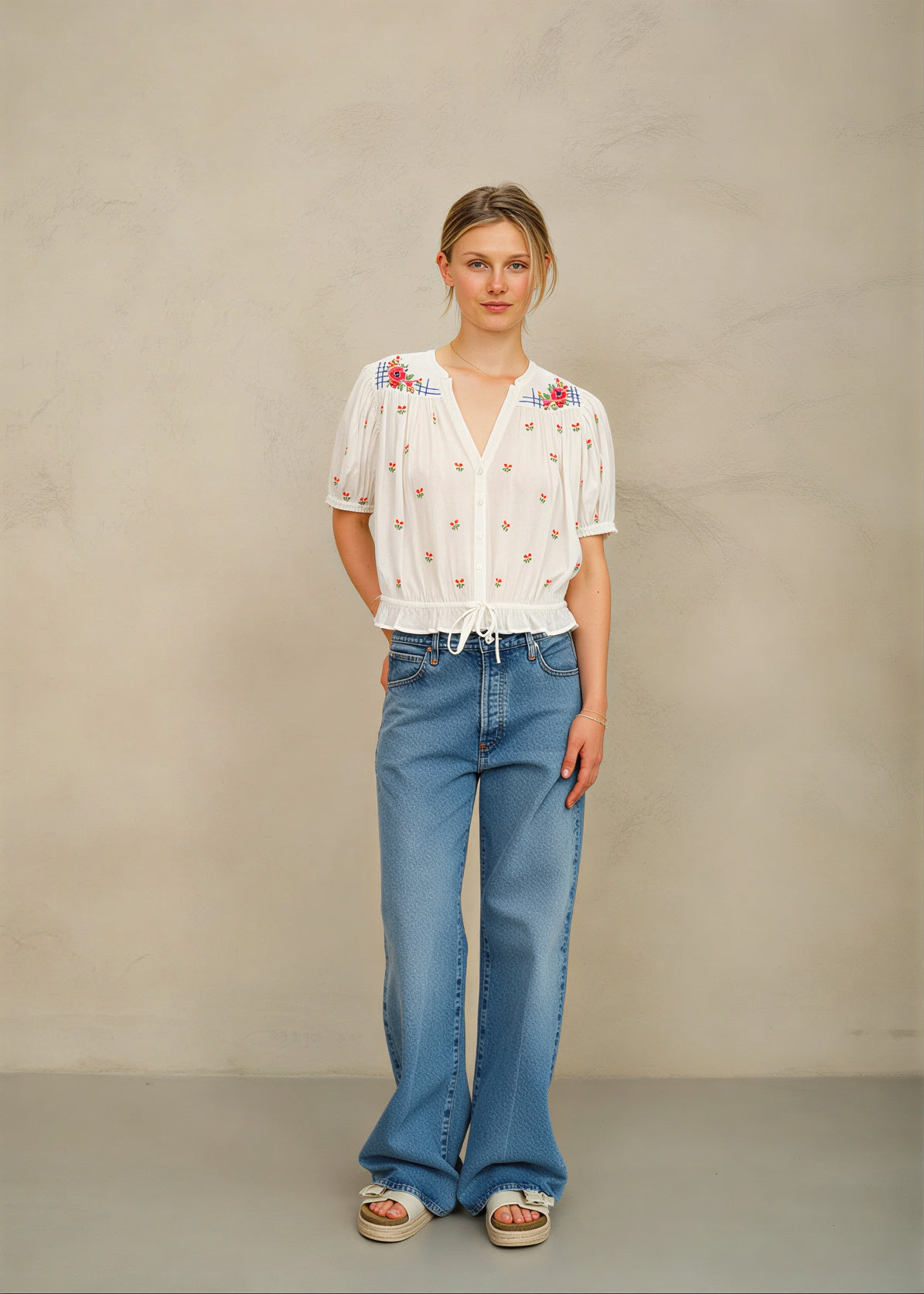 M.A.B.E Harlie embroidered cotton top with relaxed silhouette Styled with Jeans
