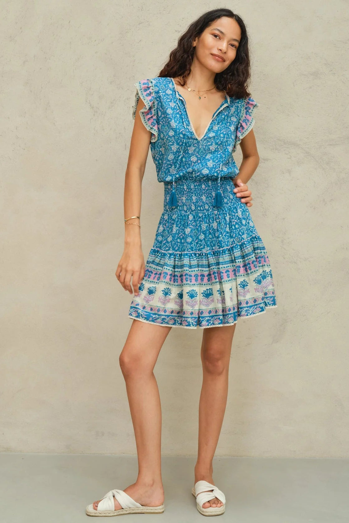 M.A.B.E Myla floral cotton mini dress with tiered silhouette