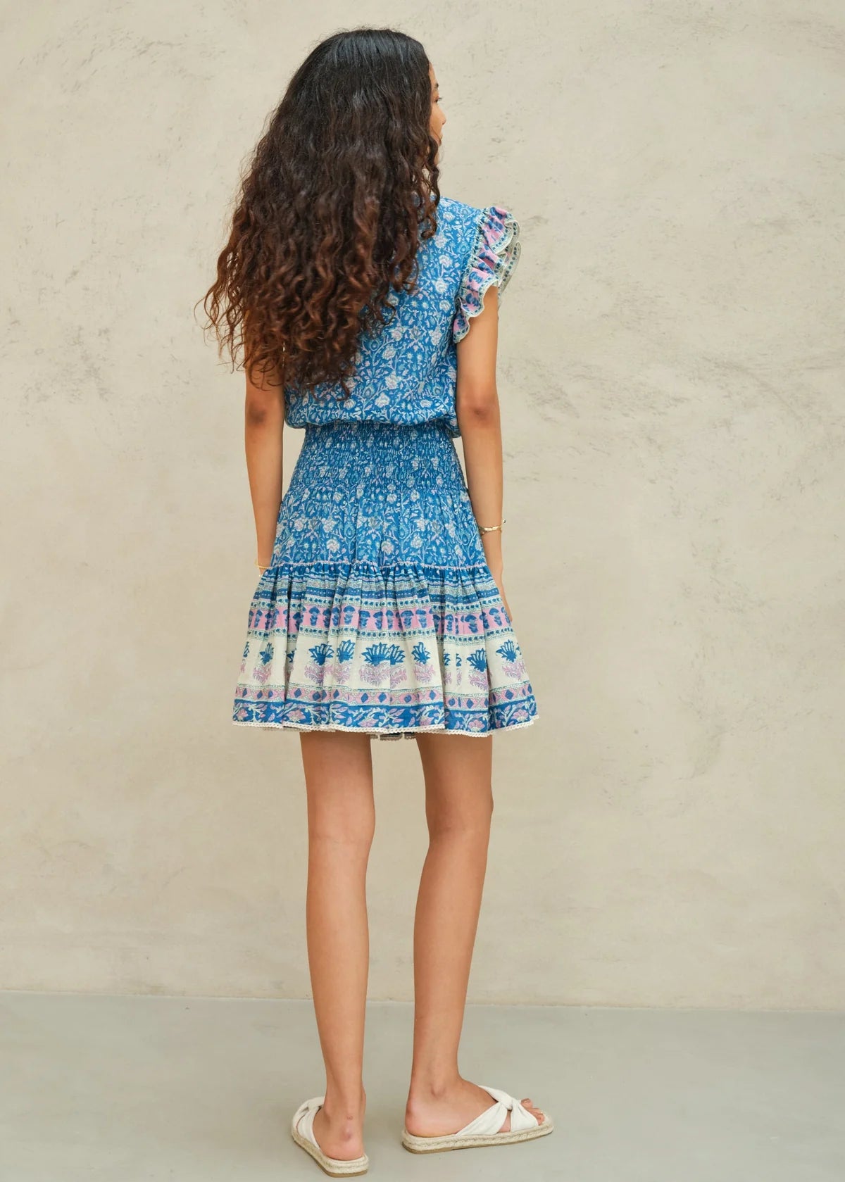 Back view of M.A.B.E Myla floral cotton mini dress
