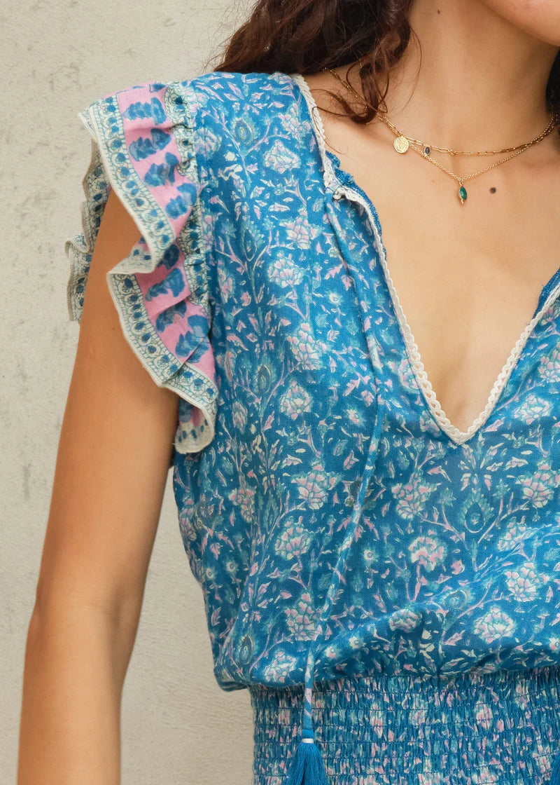 M.A.B.E Myla Sun Dress floral print and lace trim detail