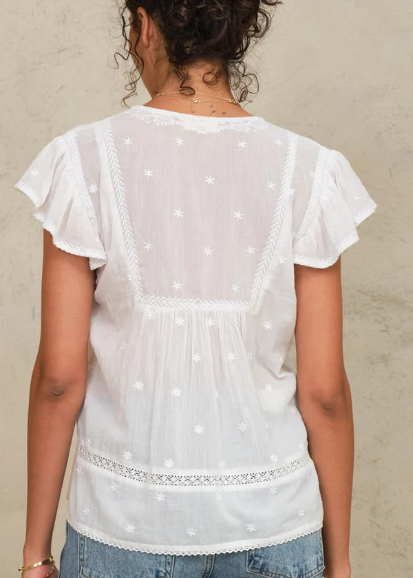 Back view of M.A.B.E Navi white cotton top