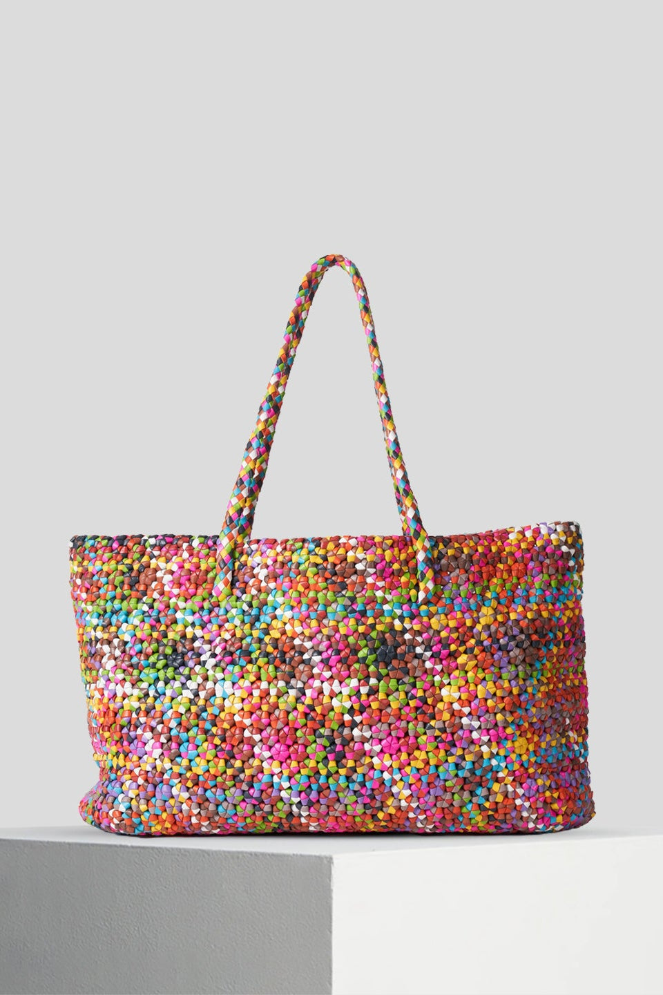 Octo Multi hand-knotted leather tote in a vibrant mix of colours.