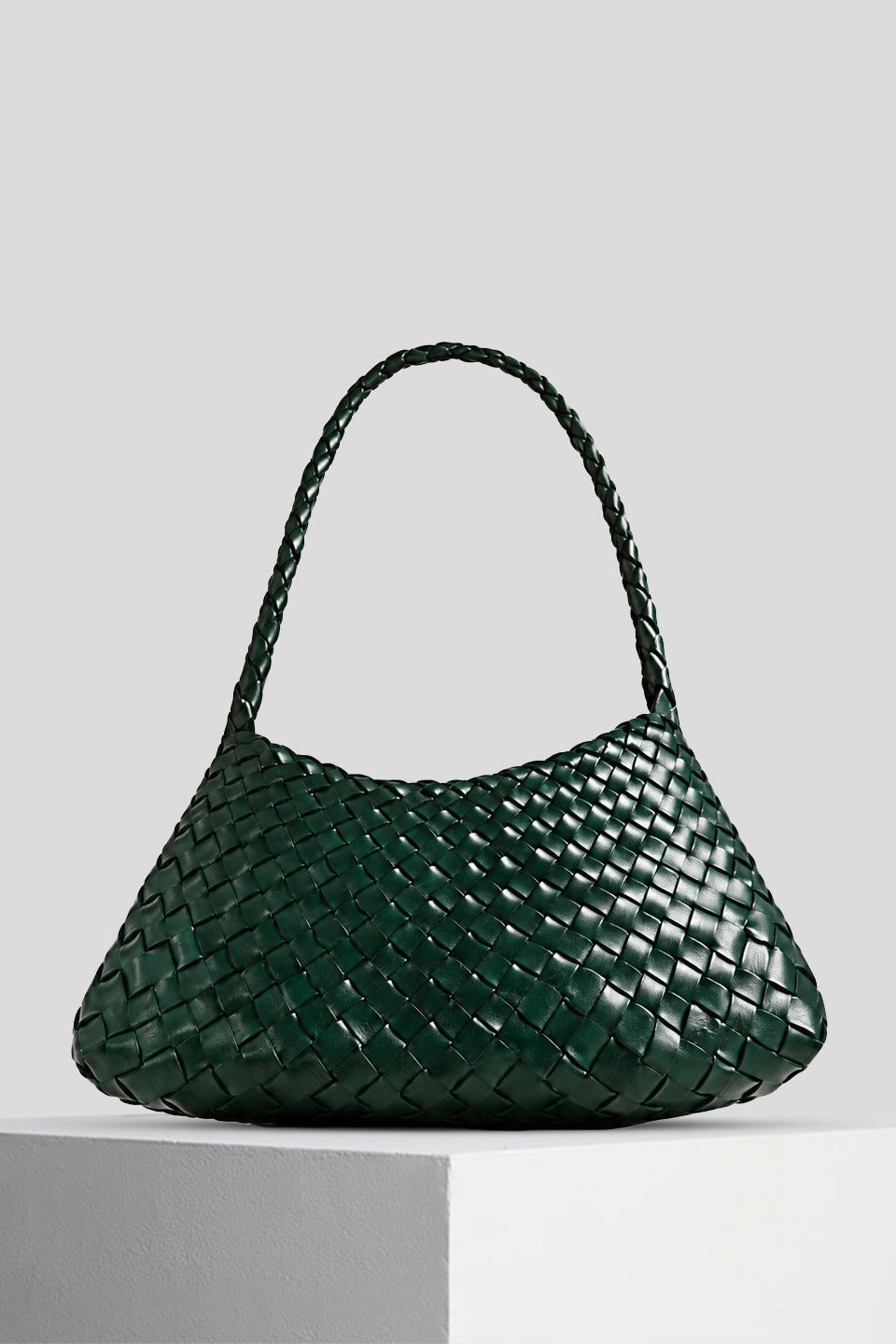 Dragon Diffusion Rosalia Shoulder Bag in forest-green handwoven leather.