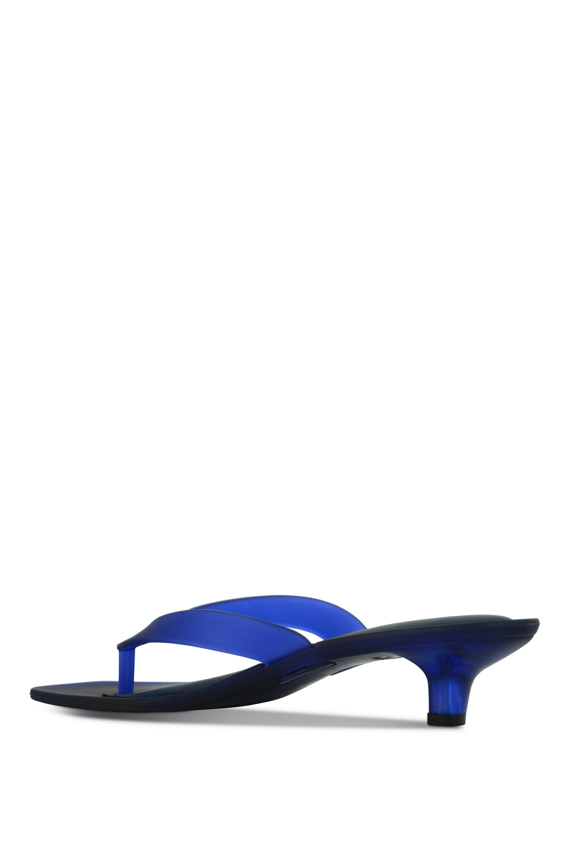 Senso Sonya blueberry flip flops with translucent sculpted heel and minimal thong strap detail rear side view
