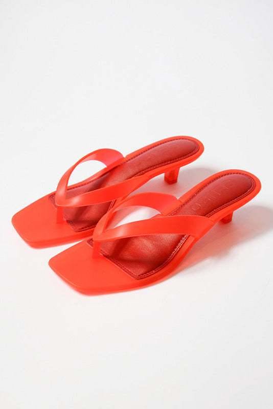 Senso Sonya cherry flip flops pair with translucent thong straps angled view