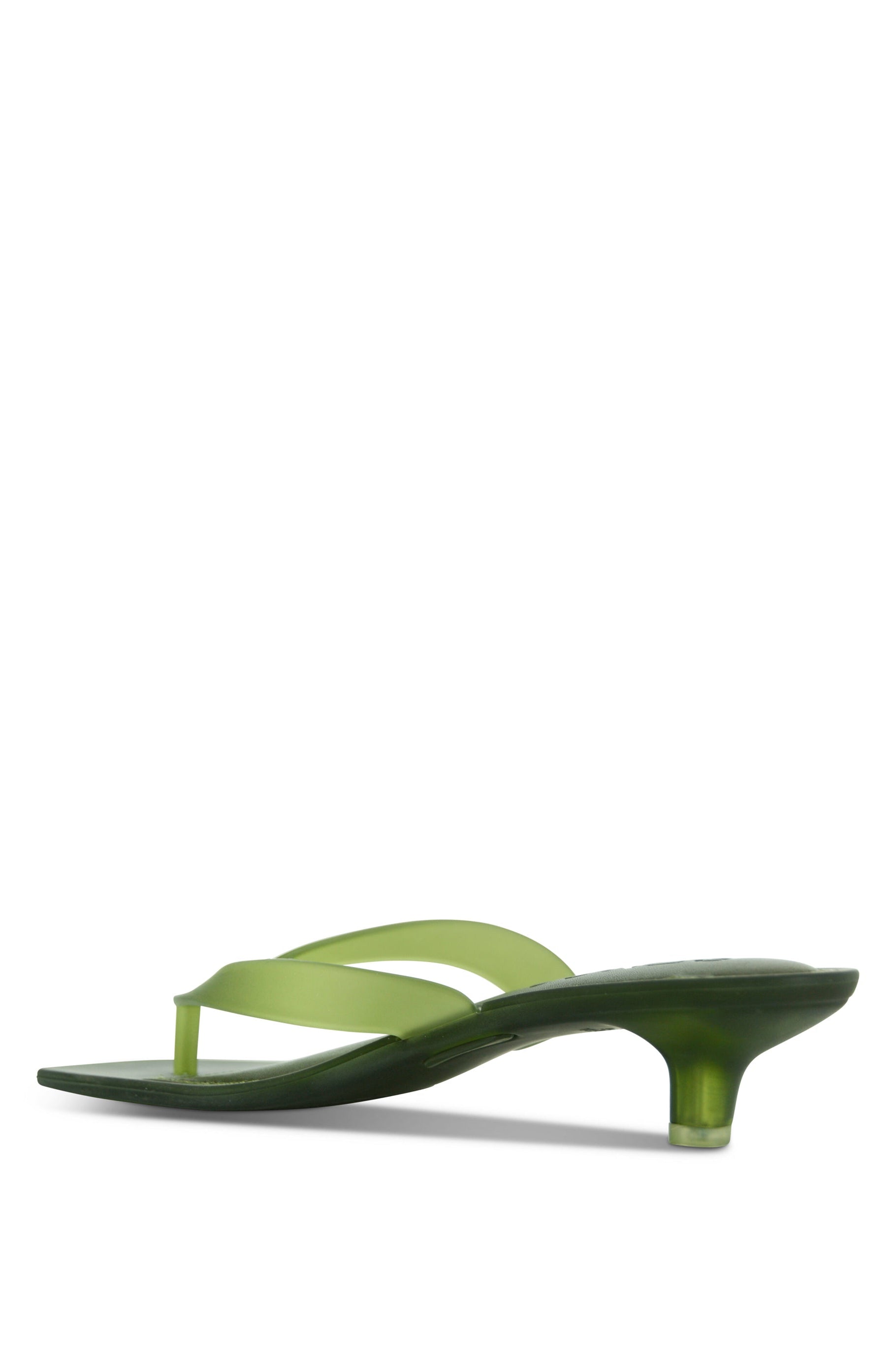 Senso Sonya olive flip flops with translucent sculpted heel and minimal thong strap detail rear side view