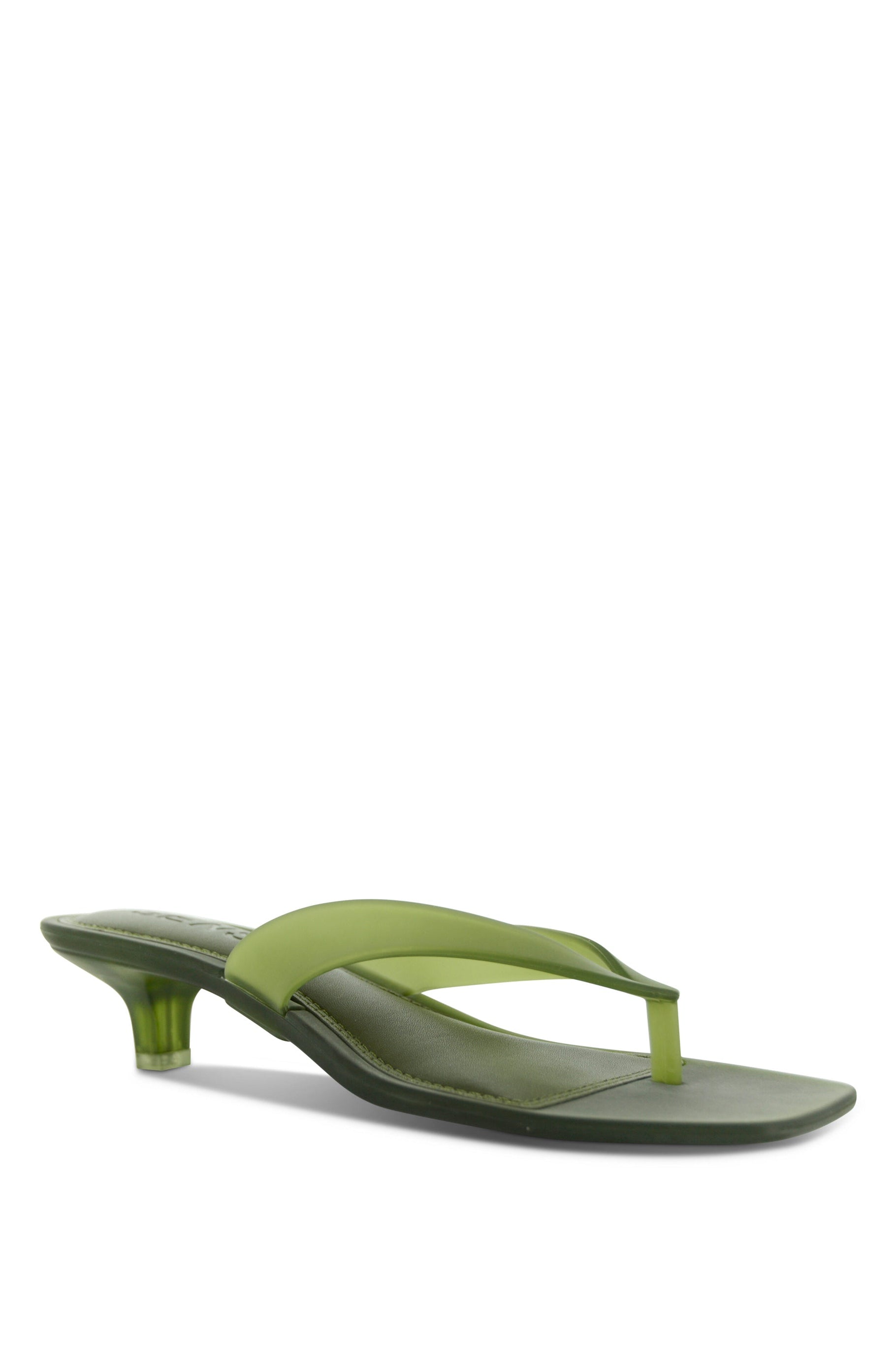Senso Sonya olive flip flops with sculpted 30mm heel and rounded square toe side view