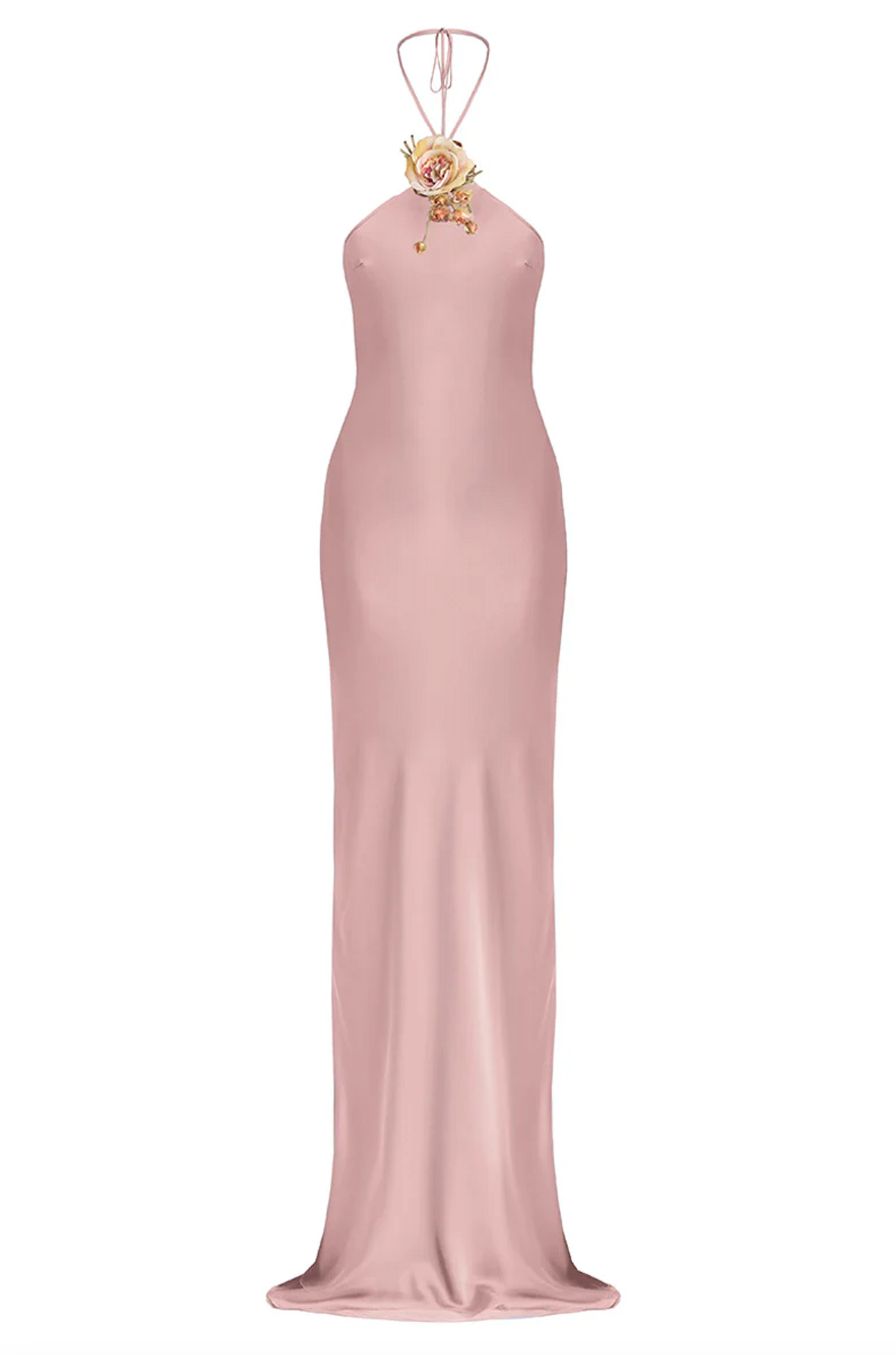 Halter Bias Slip Dress in Rose