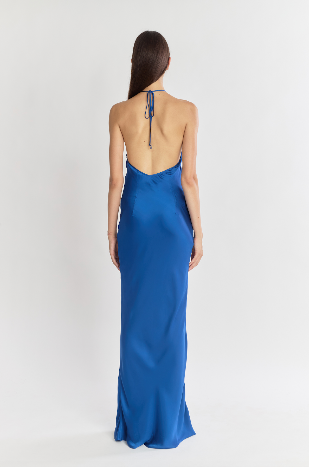 Halter Bias Slip Dress in Cobalt