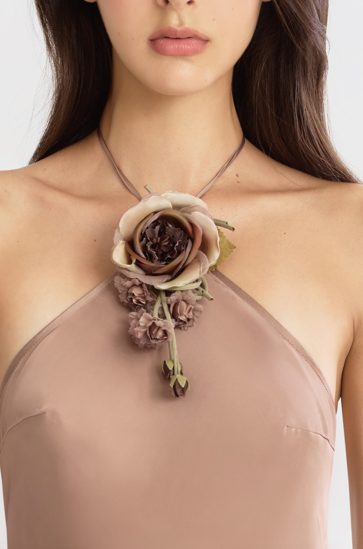Halter Bias Slip Dress in Mocha
