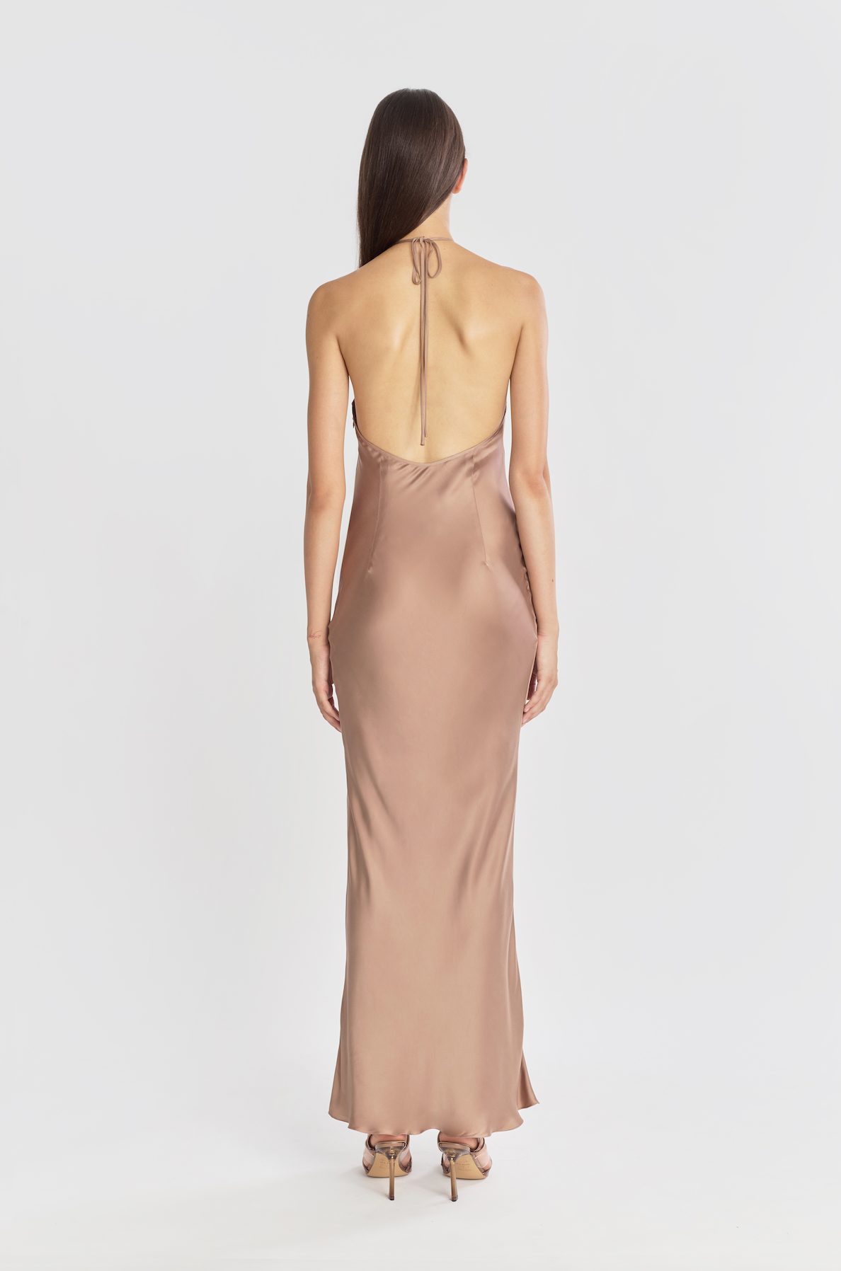 Halter Bias Slip Dress in Mocha