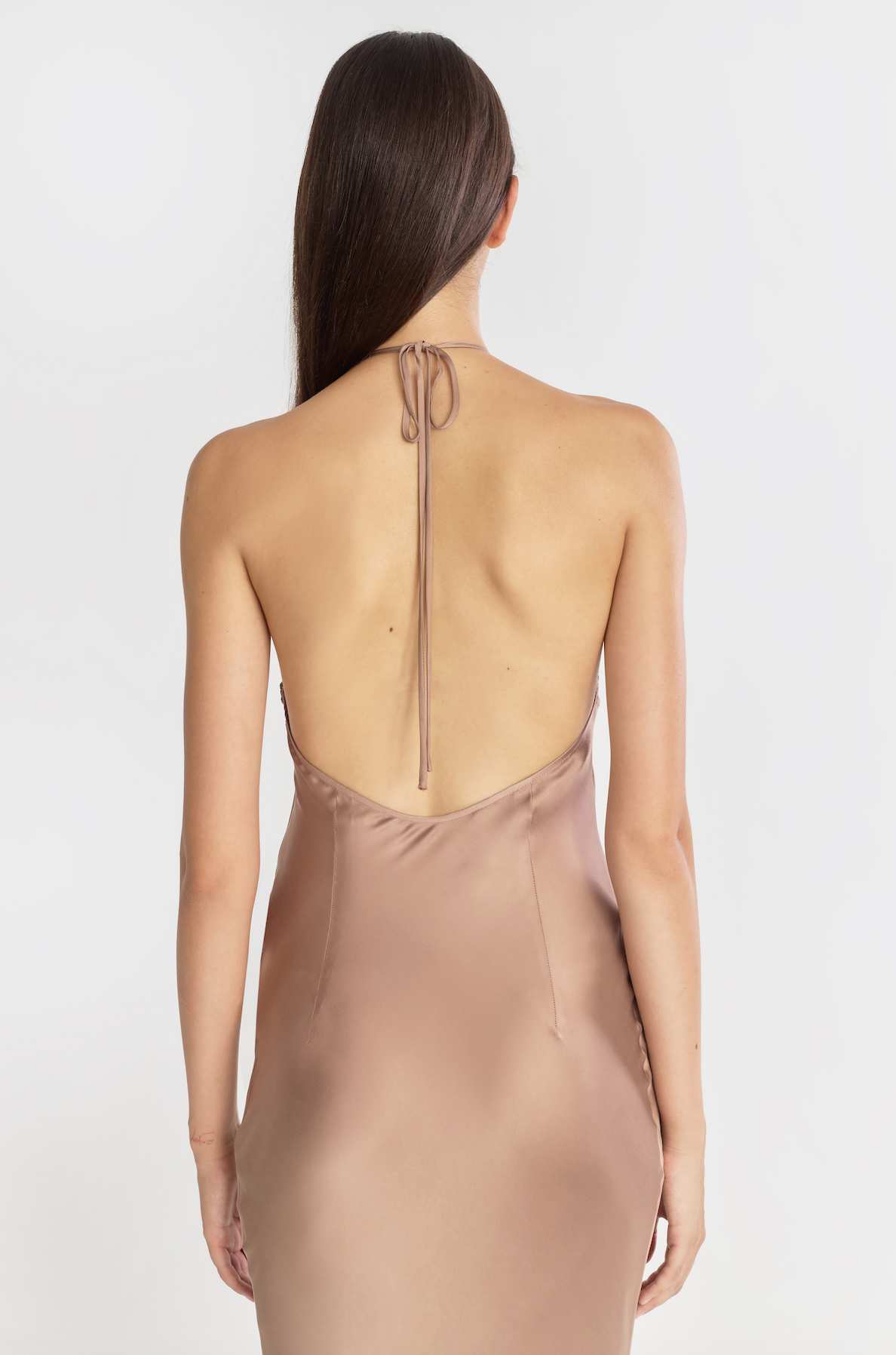 Halter Bias Slip Dress in Mocha