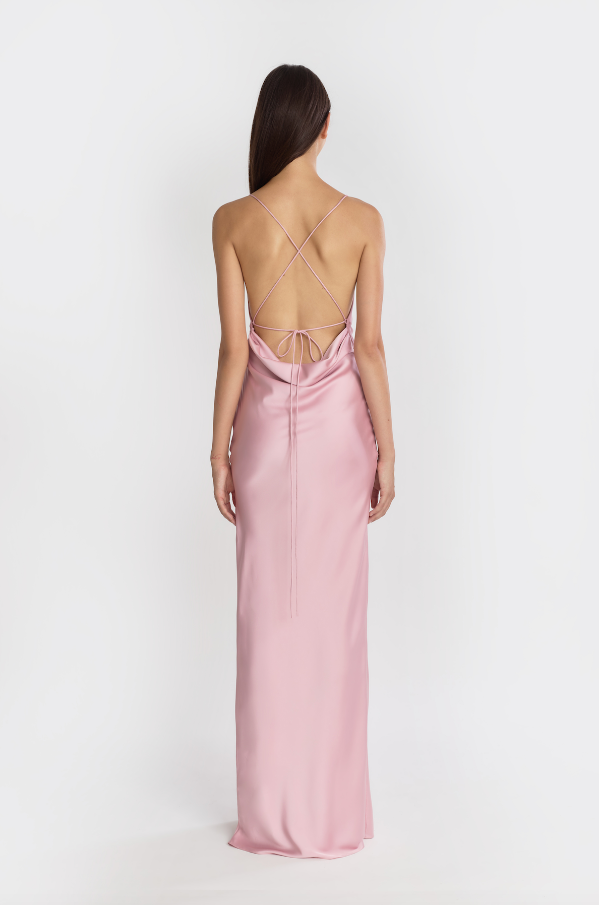 Cowl Back Bias Dress in Rose