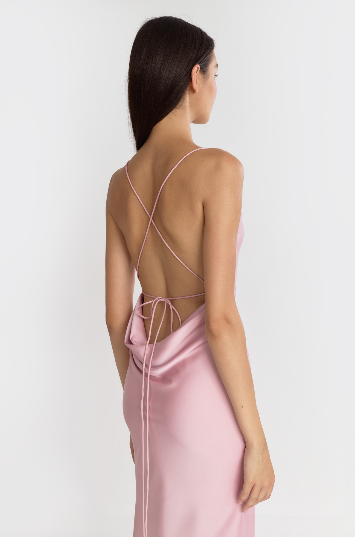 Cowl Back Bias Dress in Rose