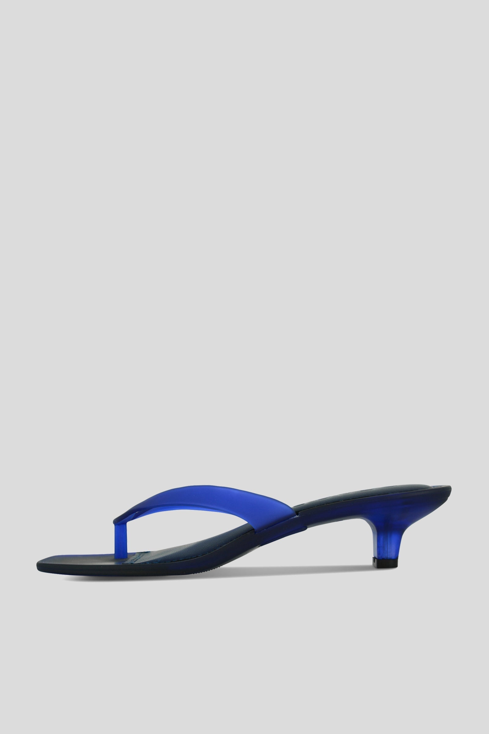 Senso Sonya blueberry flip flops with square open toe and sculpted translucent heel side view