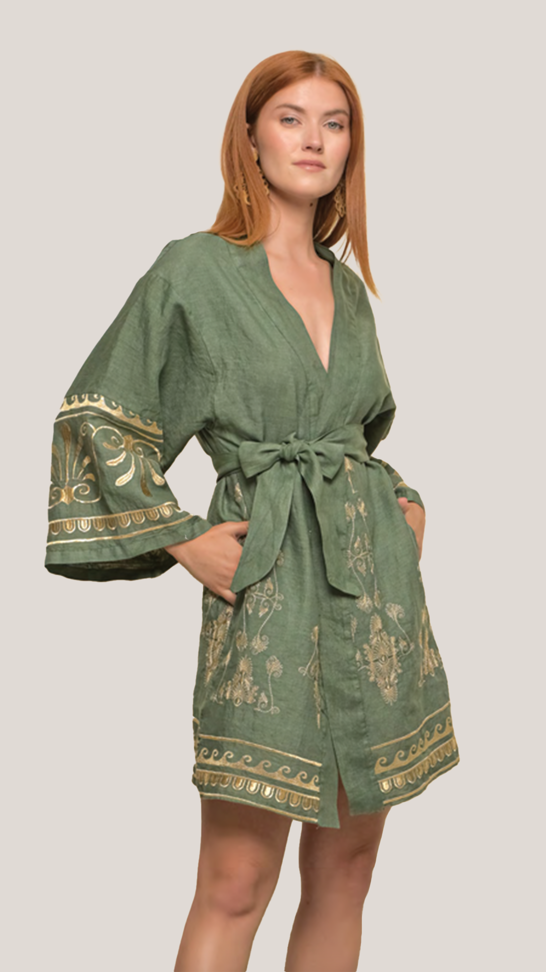 Thaleia Embroidered Kimono Khaki