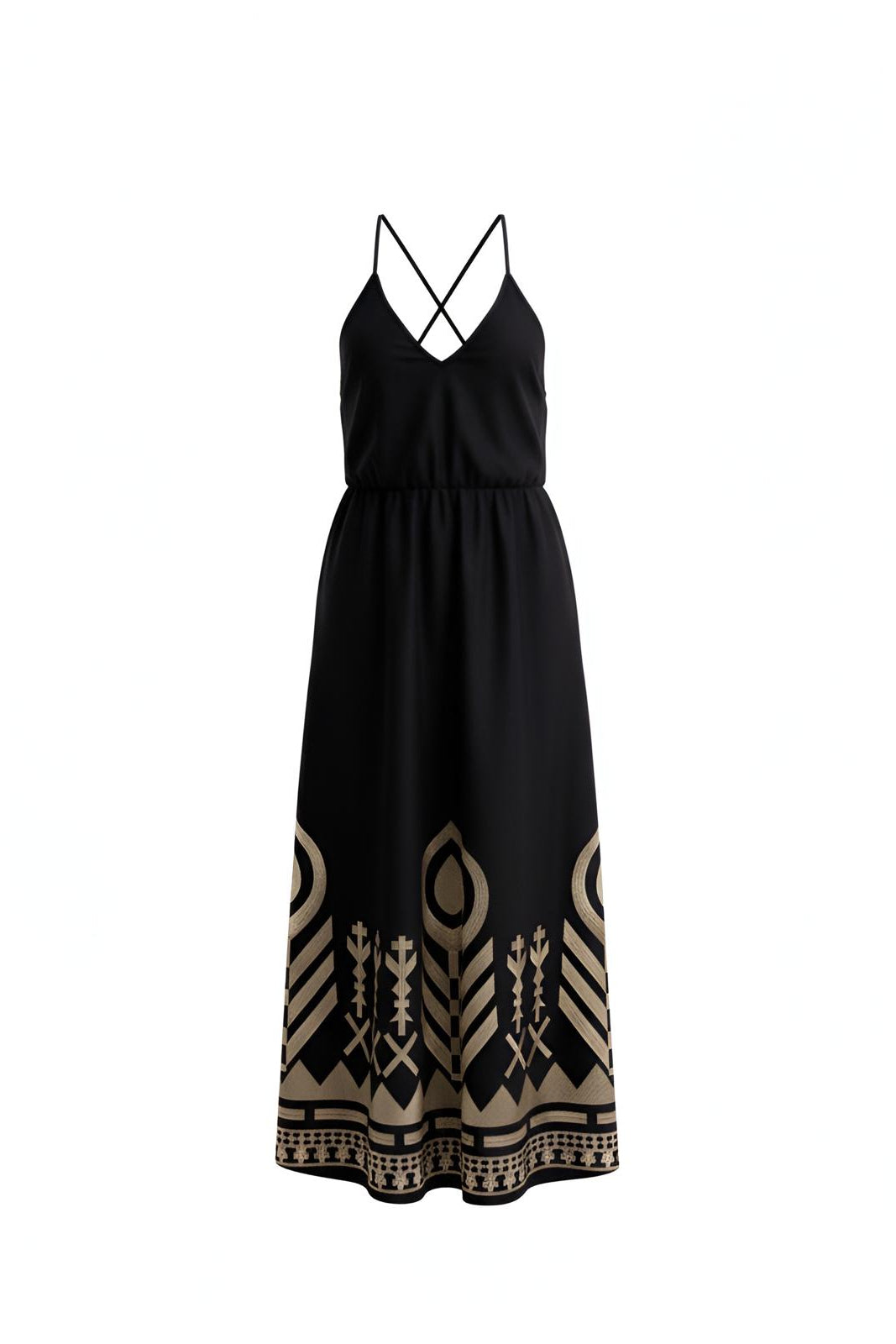 Greek Archaic Kori black resort midi dress with embroidery