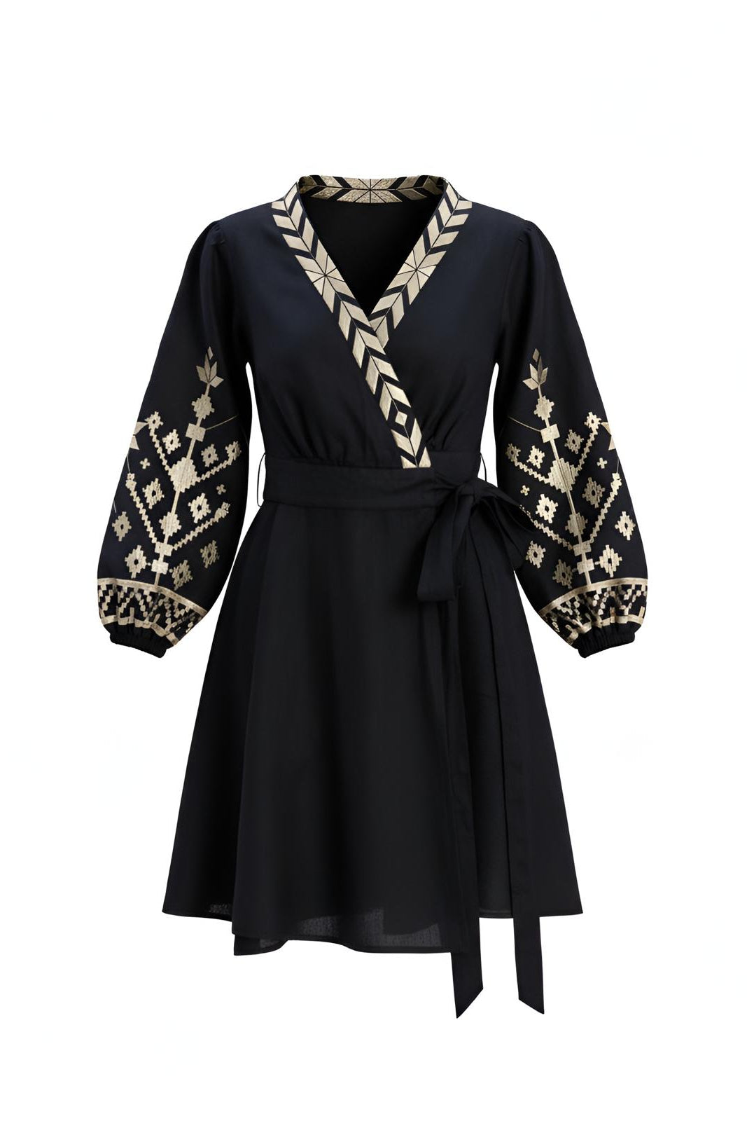 Greek Archaic Kori black wrap mini dress
