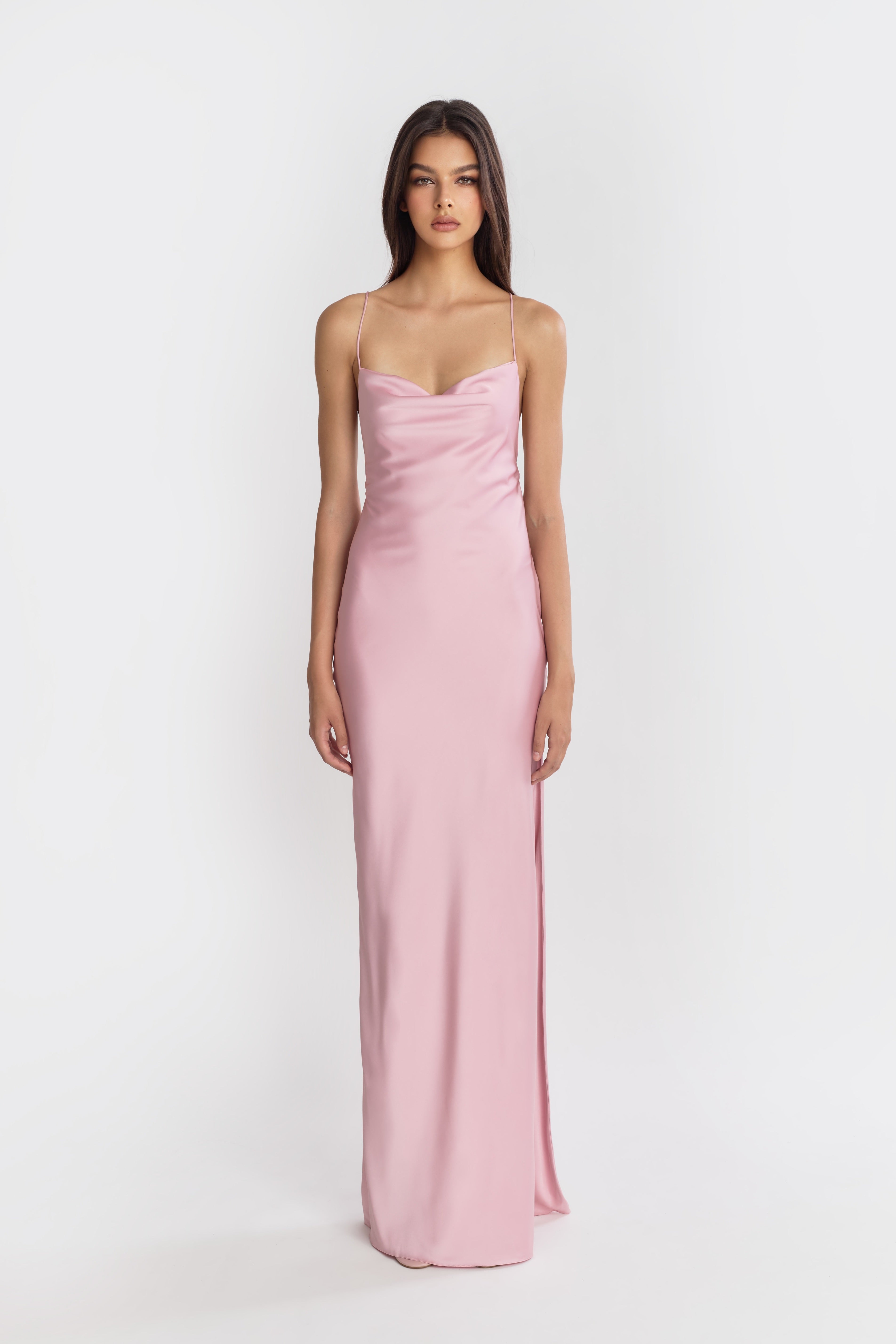 Cowl Back Bias Dress in Rose