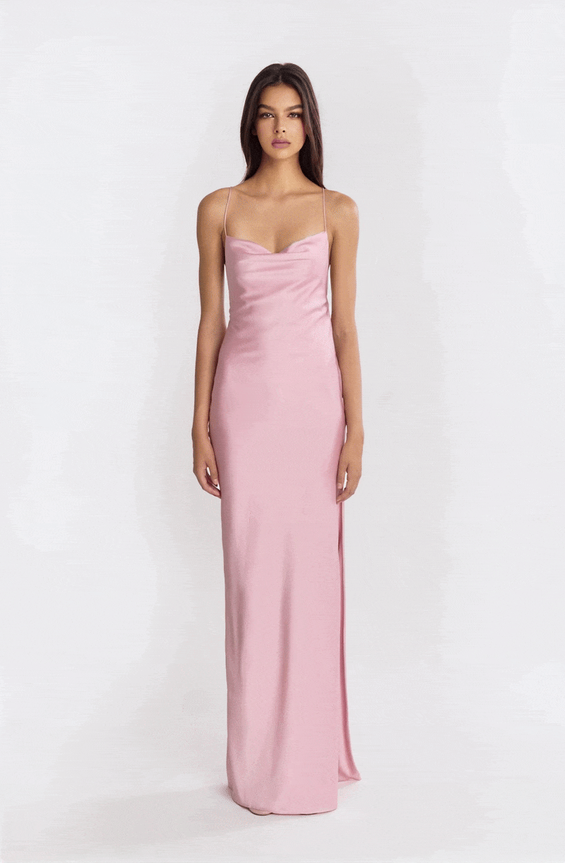 Cowl Back Bias Dress in Rose