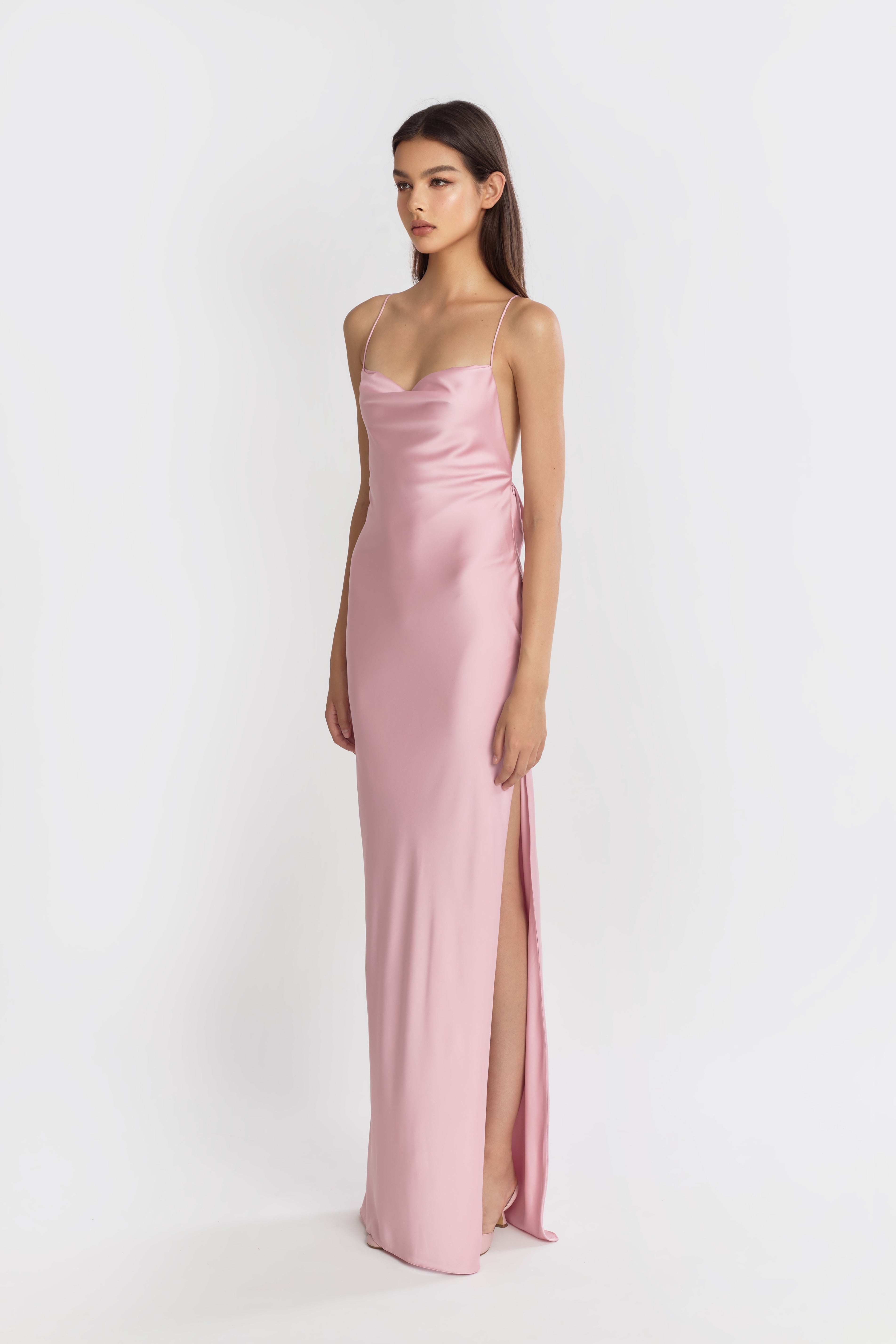Cowl Back Bias Dress in Rose