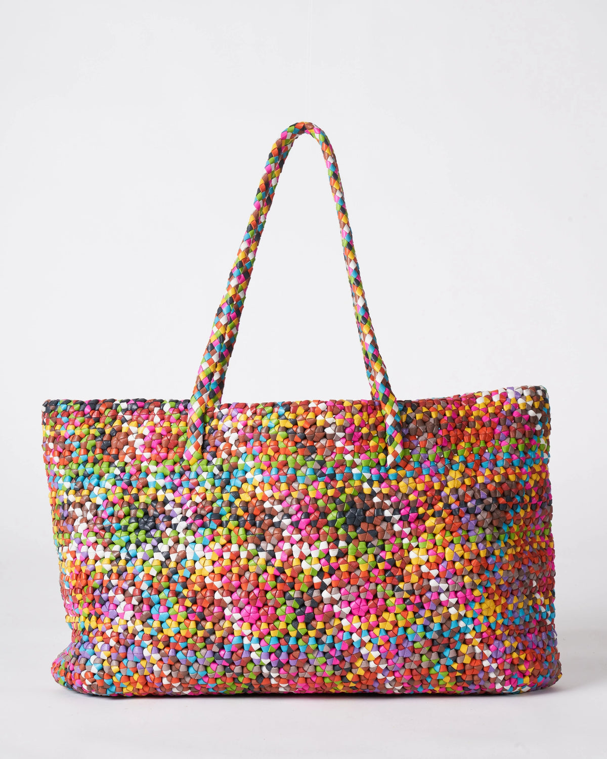 Octo Multi multicoloured leather tote with two long braided handles.