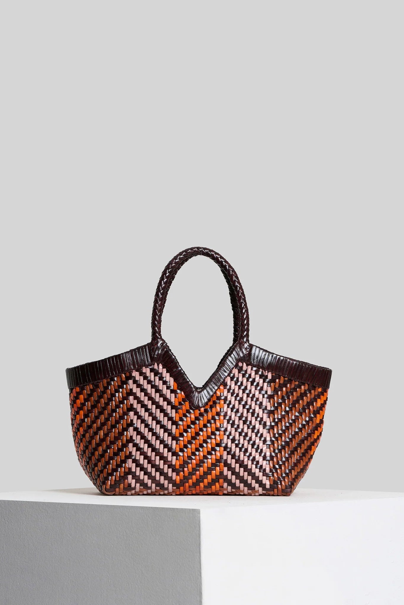 Vipera The Label Monet Waffle Chocolate handwoven leather tote bag front view