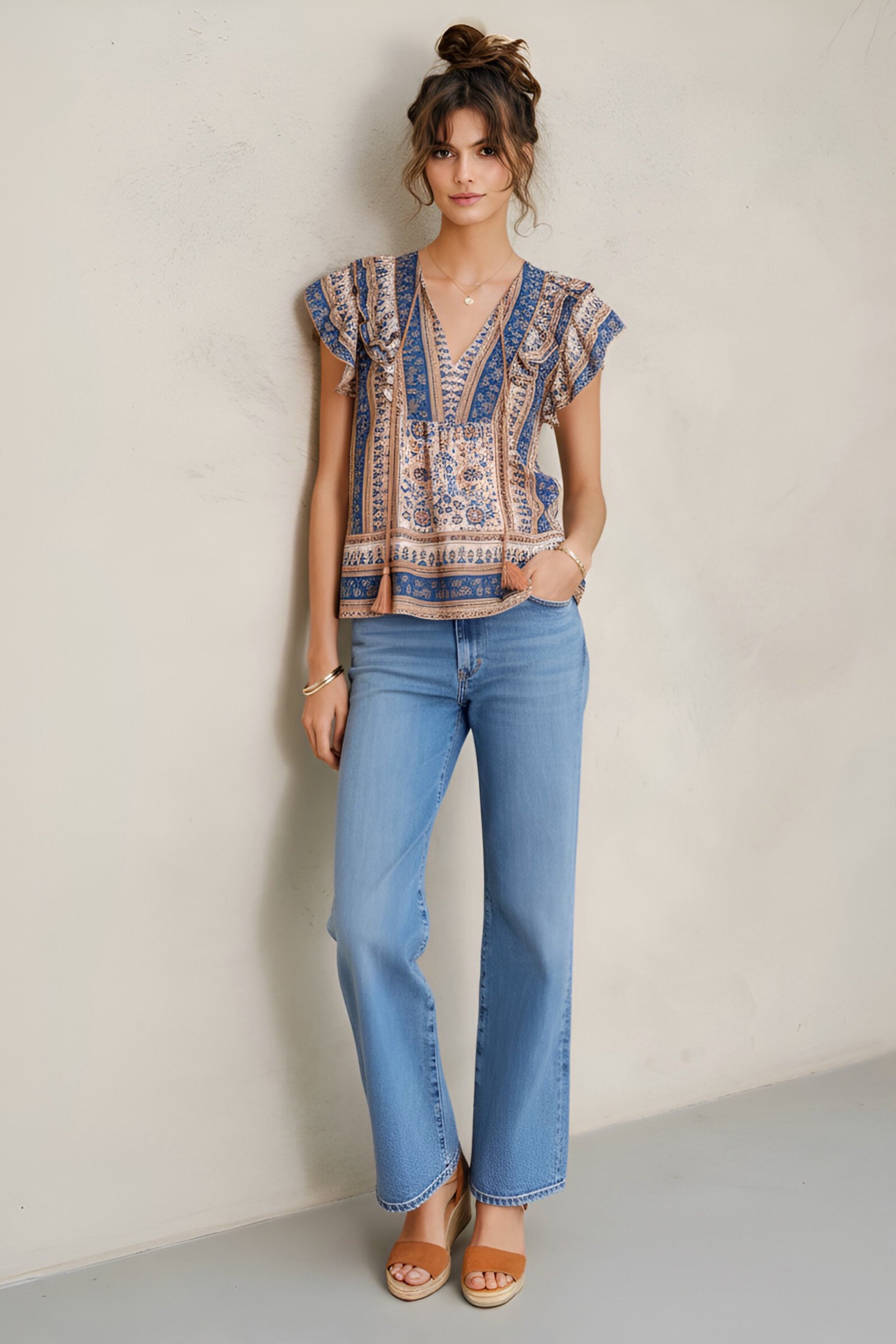 Cass Print Frill Top