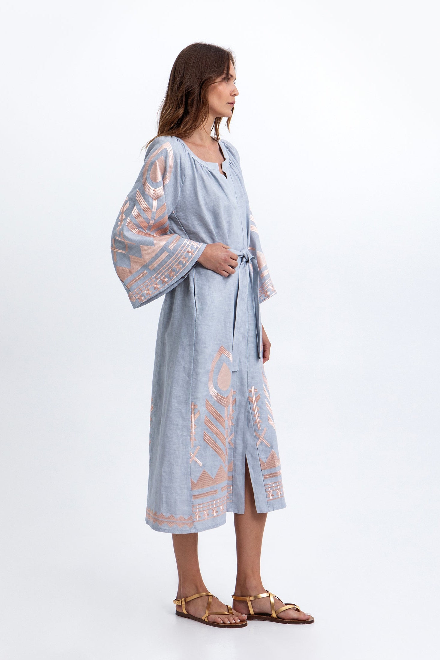 Belted Embroidered Midi