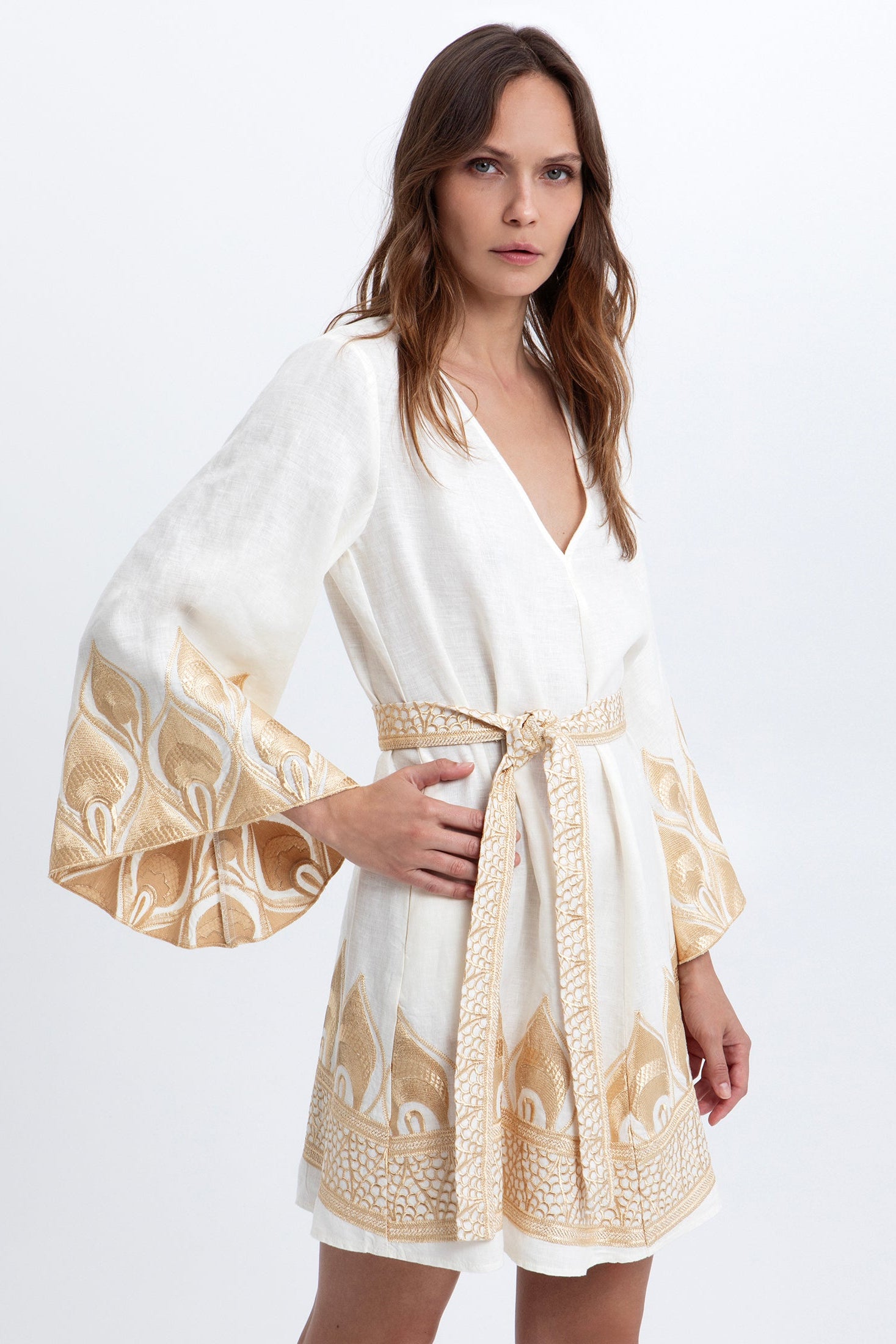 Greek Archaic Kori Beautiful Phoenix Bell Sleeve Mini