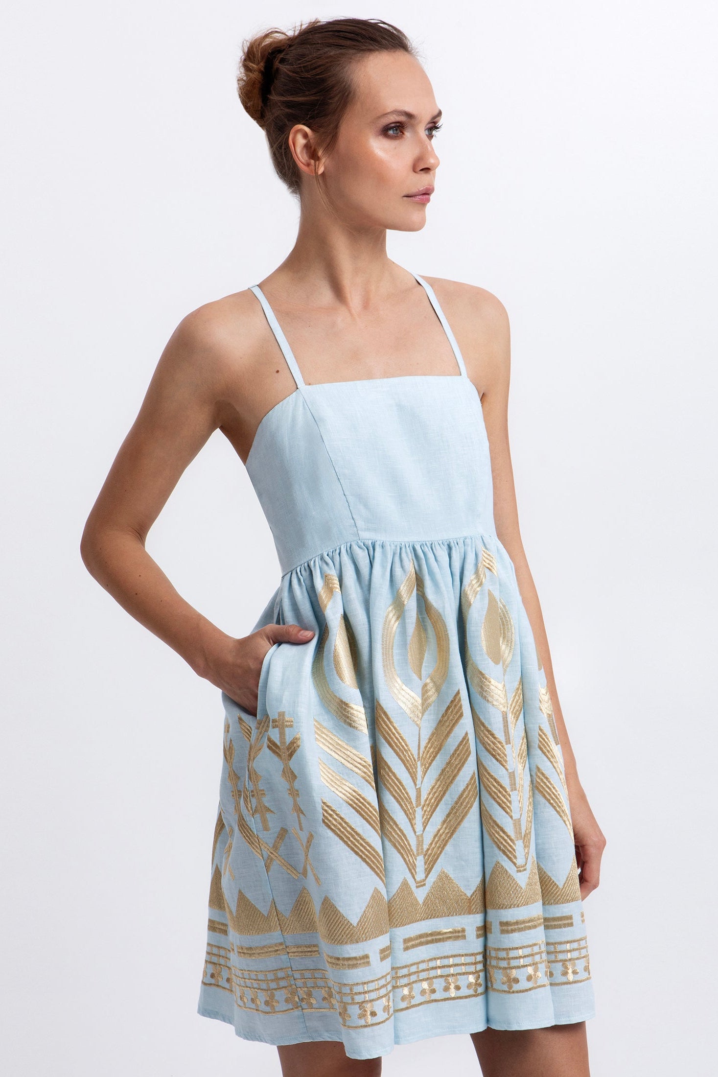 Greek Archaic Kori embroidered mini dress