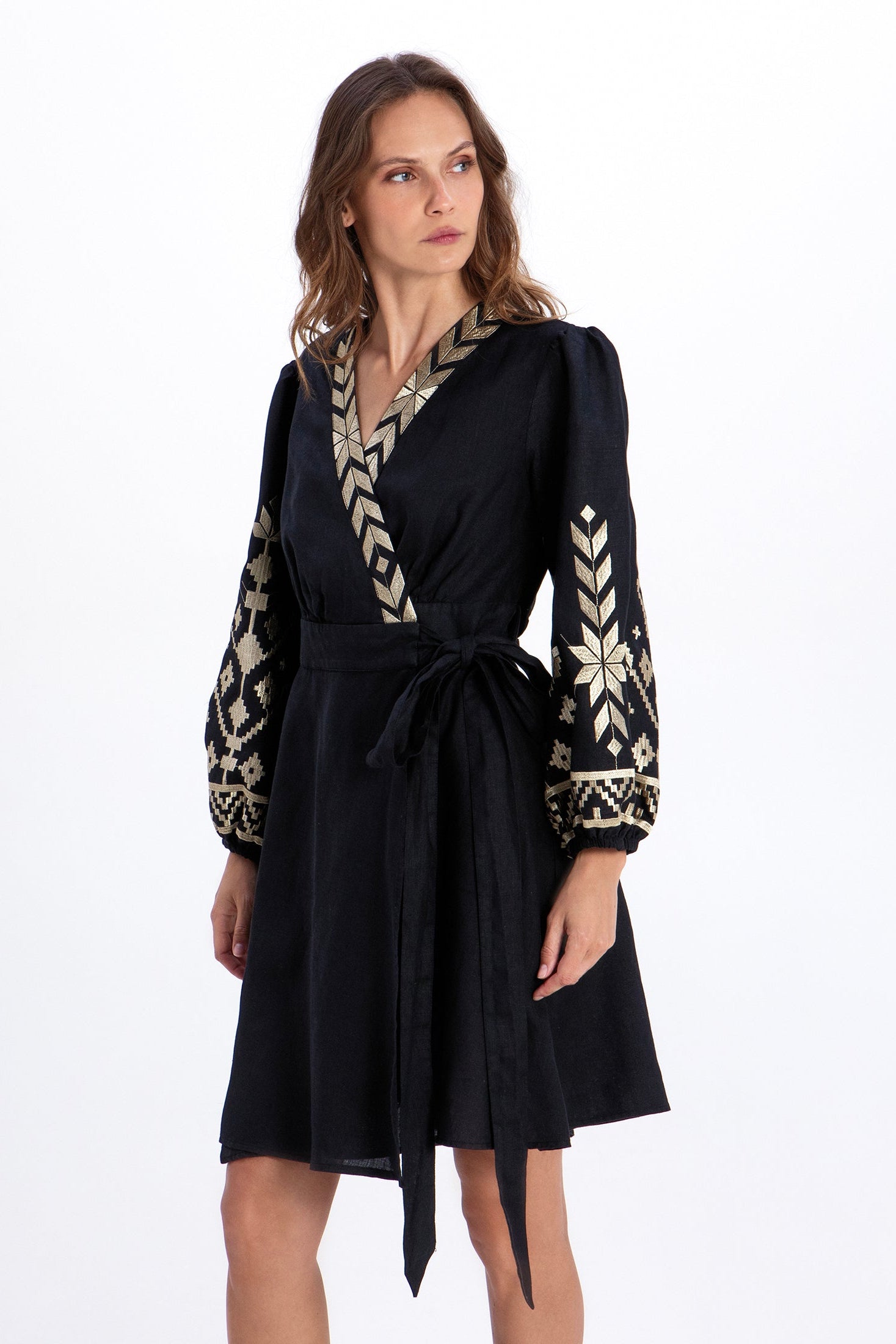 Greek Archaic Kori Ios Mini Wrap Dress in black