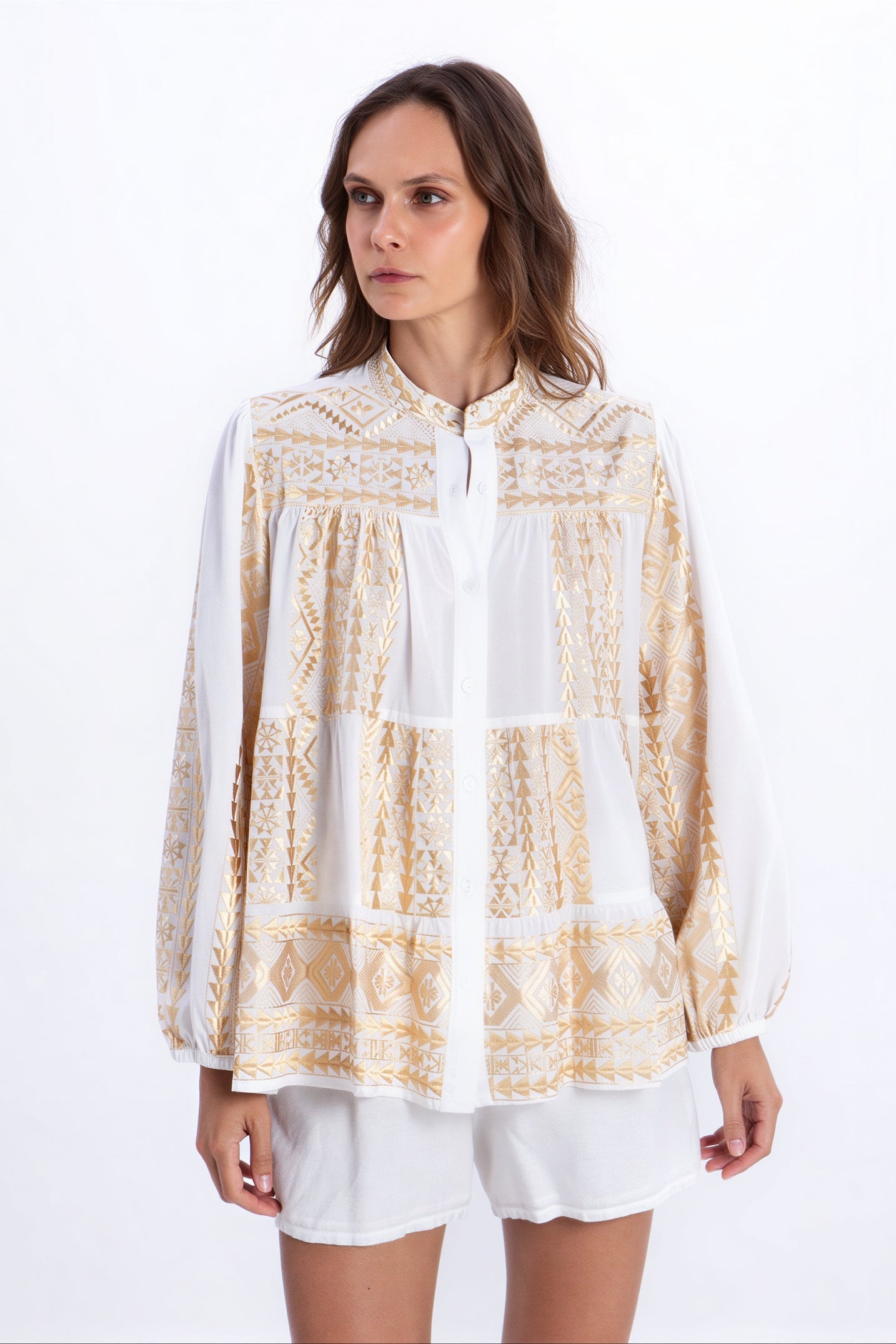 greek archaic kori Triangle Ruffle Shirt