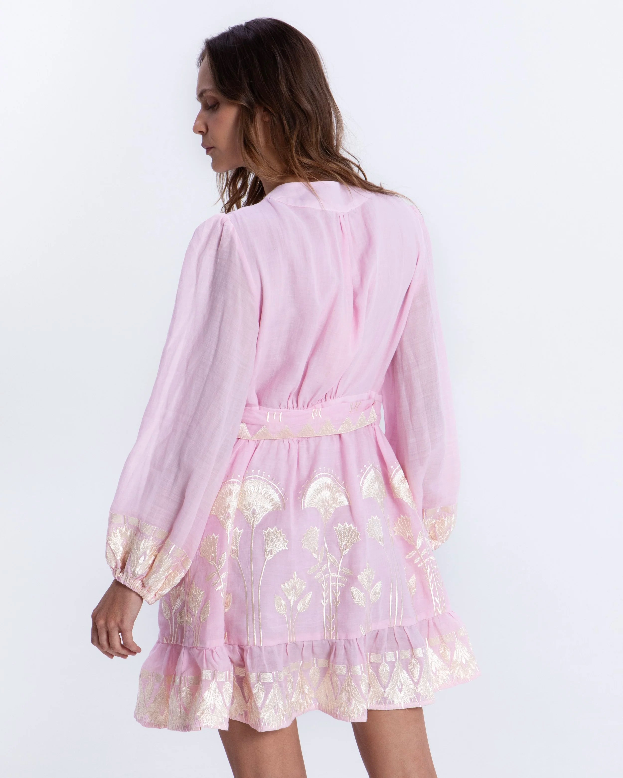 Greek Archaic Kori pink resort mini dress